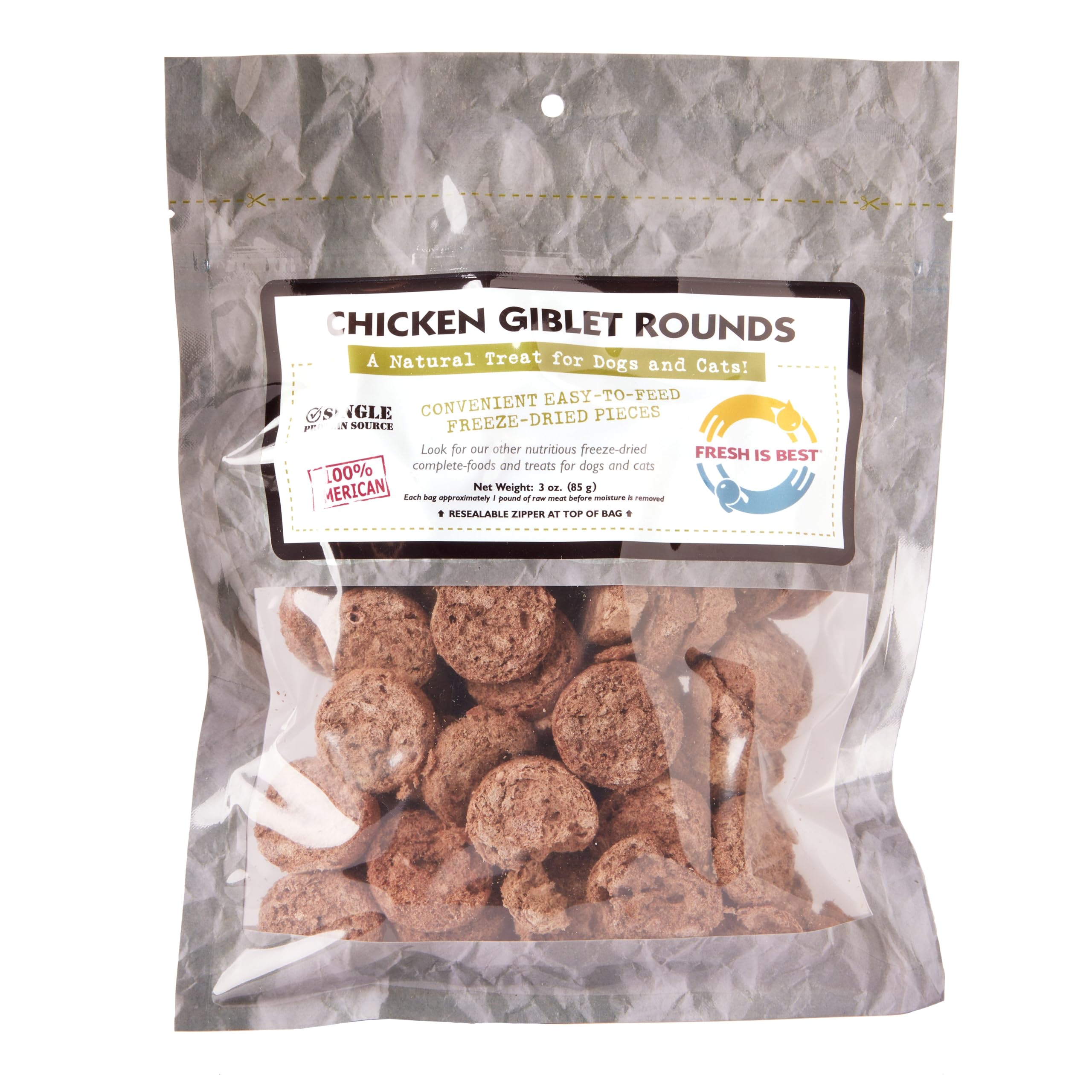 Fresh Is Best - Freeze Dried Healthy Raw Meat Treats for Dogs & Cats - Chicken Giblets
