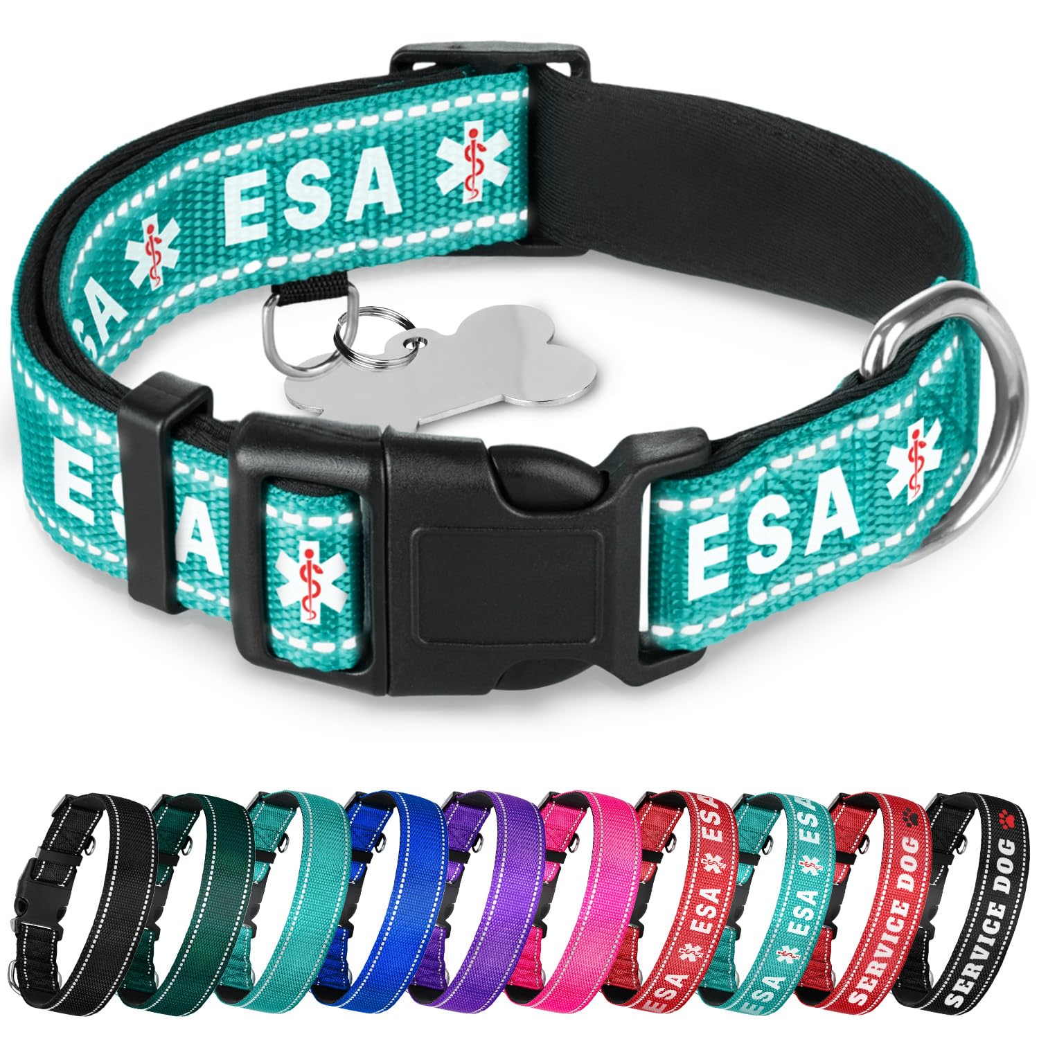 Teceum Reflective Pet Collar - Teal - Esa - Xs - Extra Soft Padding - Basic Nylon Dog Collar - Quick Release Buckle - Fits Small