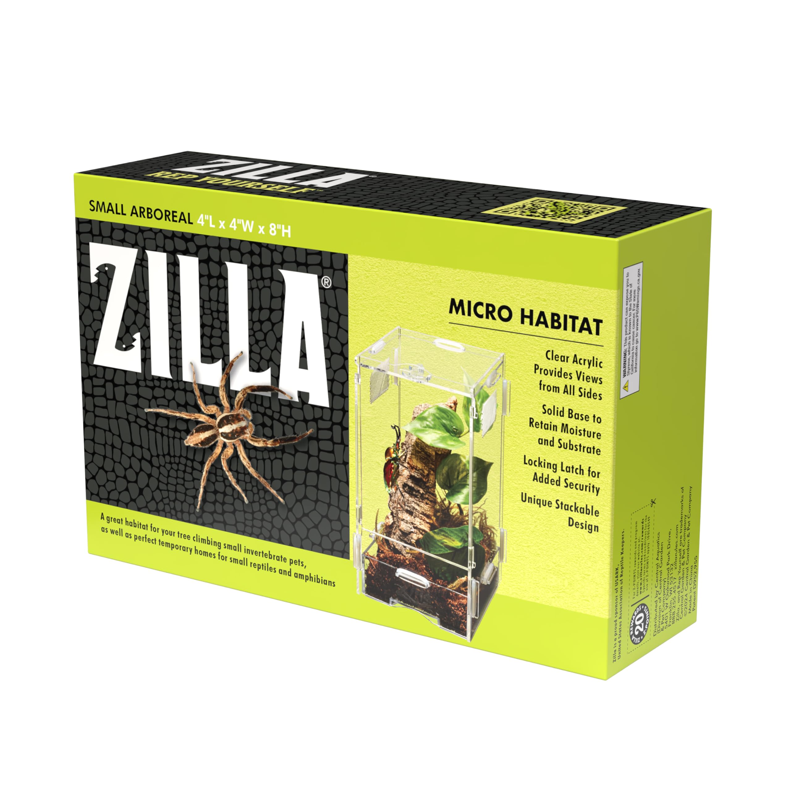 Zilla Micro Habitat Terrarium Enclosure for Small Tree Dwelling Reptiles, Amphibians, Spiders & Other Invertebrates, Small