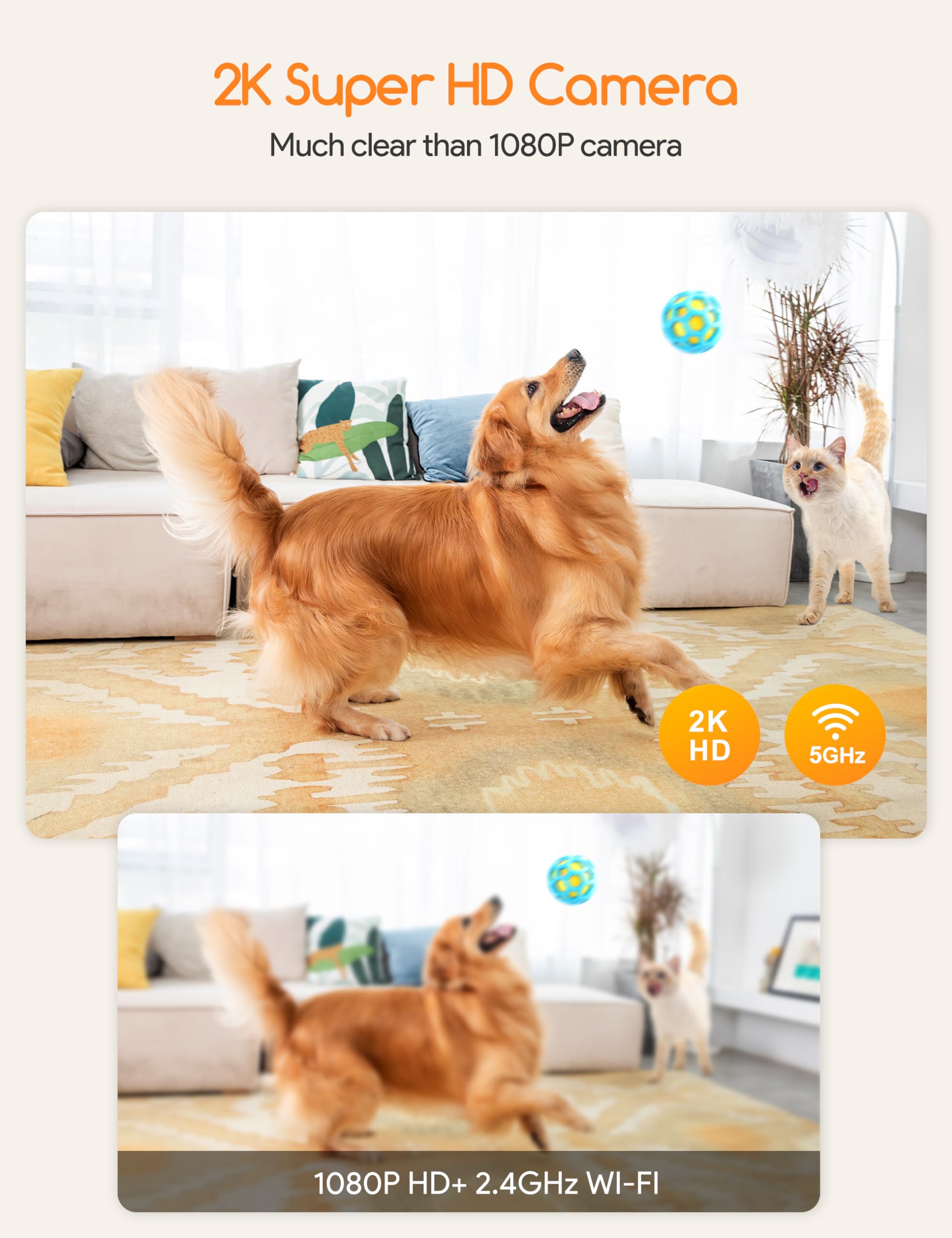 Meowant 2K Hd Dog Camera, 5G & 2.4G Wifi Dog Camera With Treat Dispenser, 360 View Pet Security Camera With Phone App, 2-Way Aud