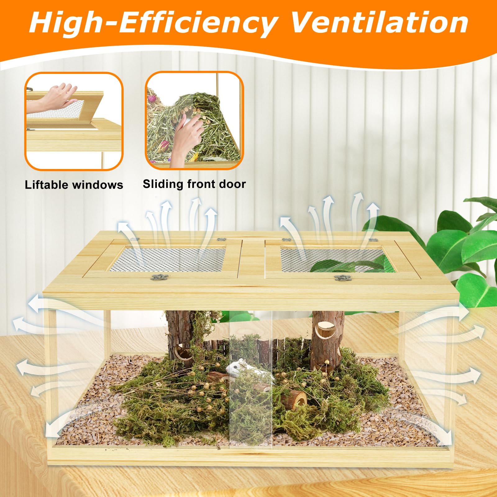 32'' Hamster Habitat Enclosure, Lockable Sliding Door Gerbil Cage, Dwarf Hamster Cage With Metal Mesh Roof, Chewproof Syrian Ham