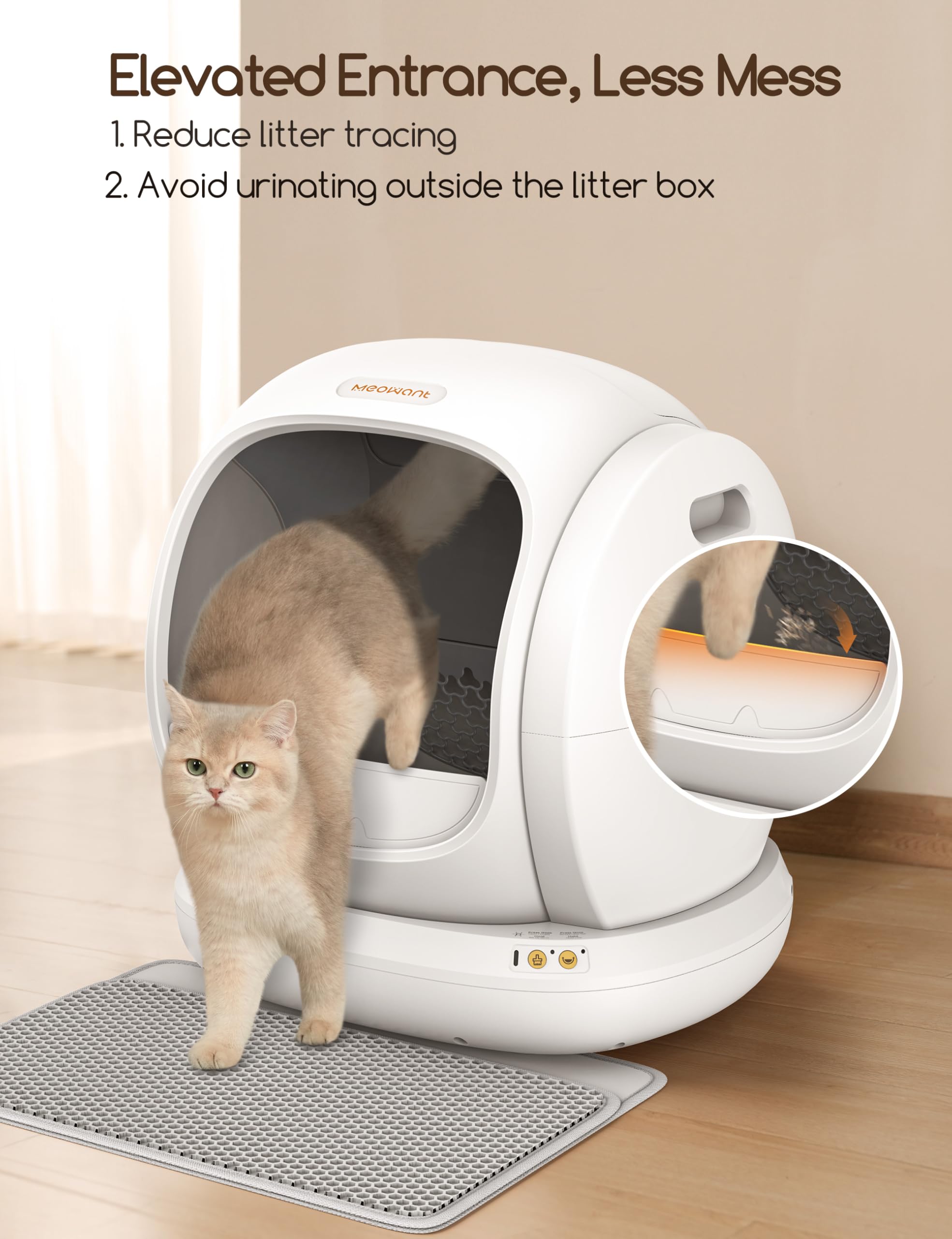 MeoWant Automatic Cat Litter Box, Large Opening Self Cleaning Litter Box with Safety Protection for Multiple Cats, App Control,