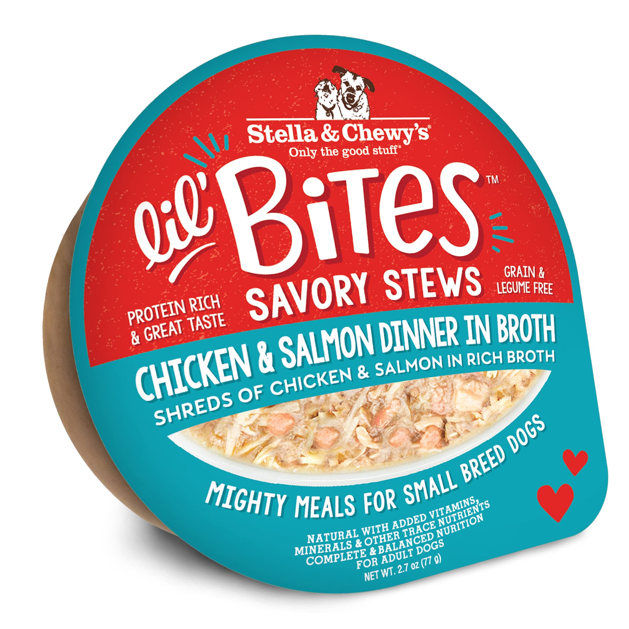 Stella & Chewys Lil Bites Savory Stews for Small Breeds Chicken & Salmon Dinner in Broth, 2.7 oz. Cups (Pack of 12)