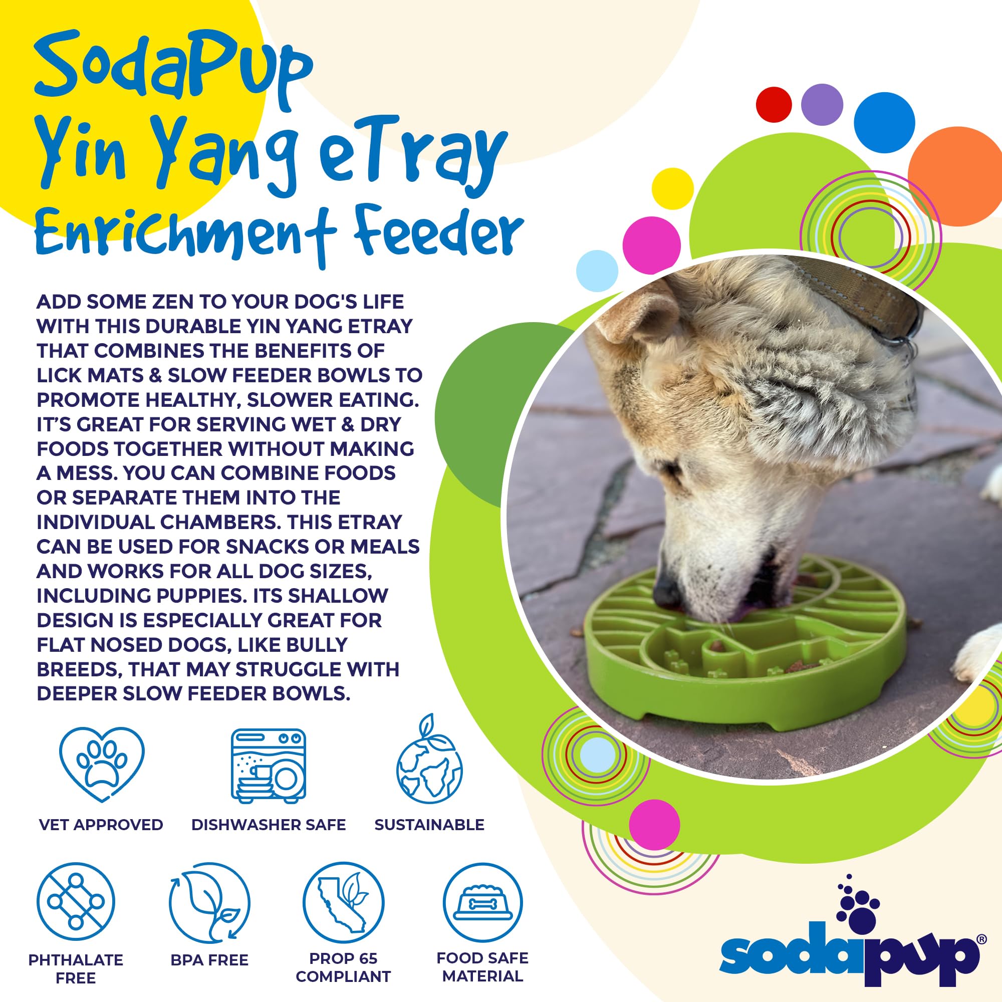 SodaPup Yin Yang eTray - Durable Enrichment Feeder Made in USA from Non-Toxic, Pet-Safe, Food Safe Material for Mental Stimulati