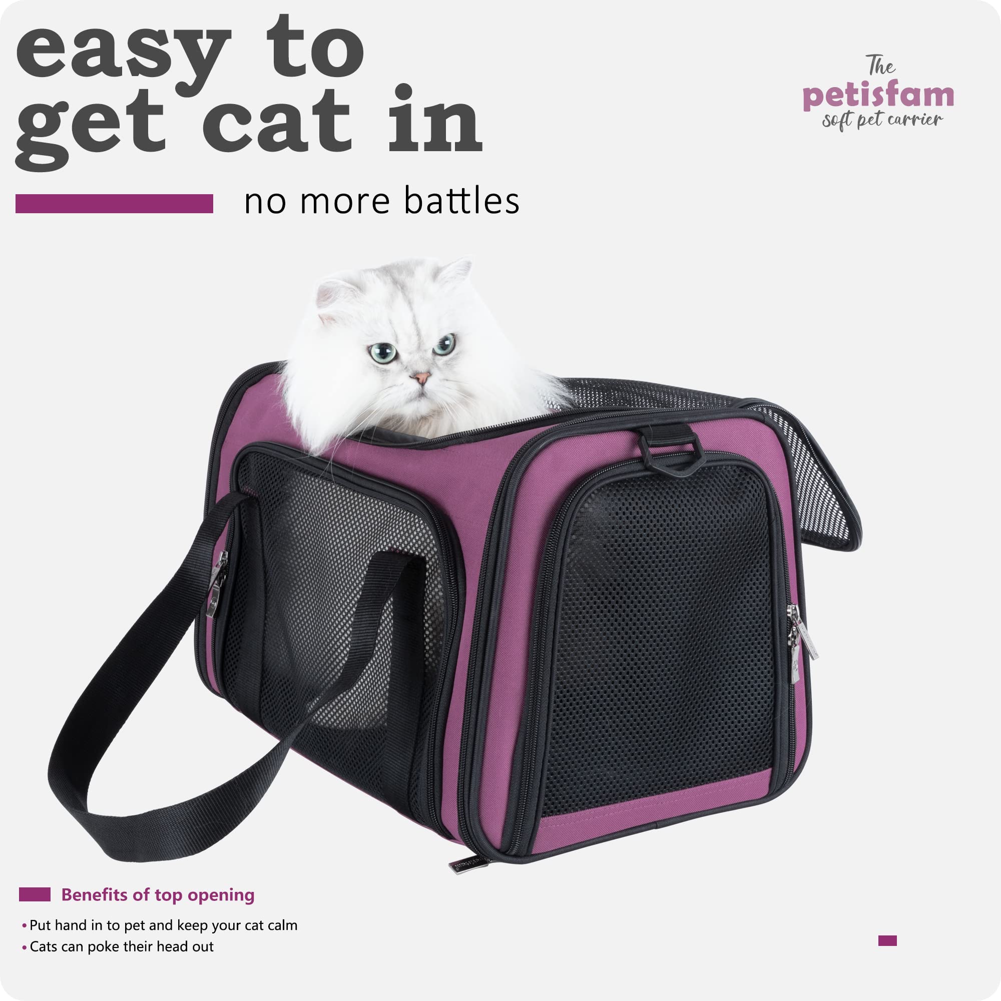 petisfam Easy Load Pet Carrier for Medium Cats & Small Dogs, Nylon, 17"x11"x11", Viva Magenta, Model PC10M
