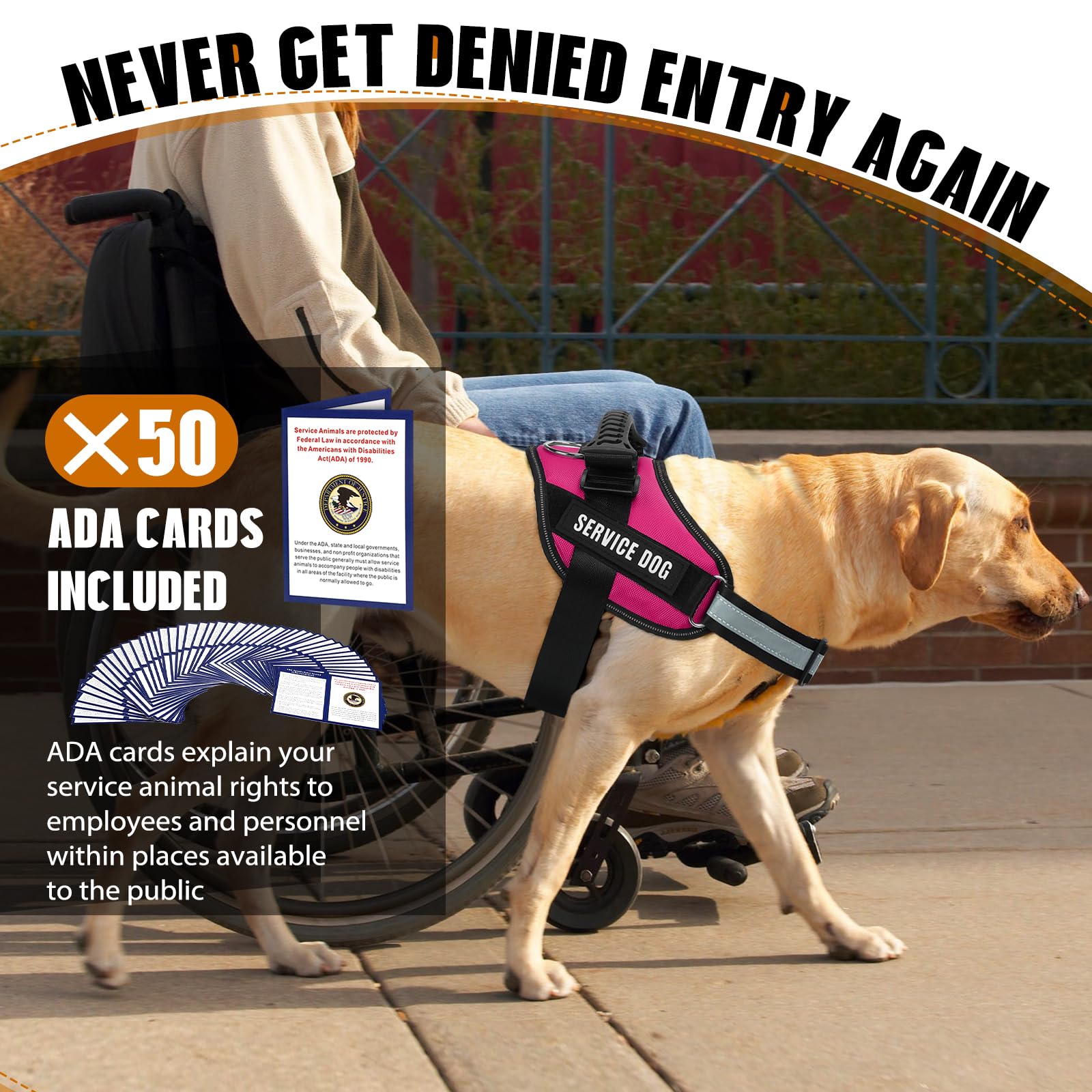 Service Dog Vest Harness + 50 ADA Information Cards + 4 Dog Patches, Animire Reflective Emotional Support Dog Vest with Sturdy H