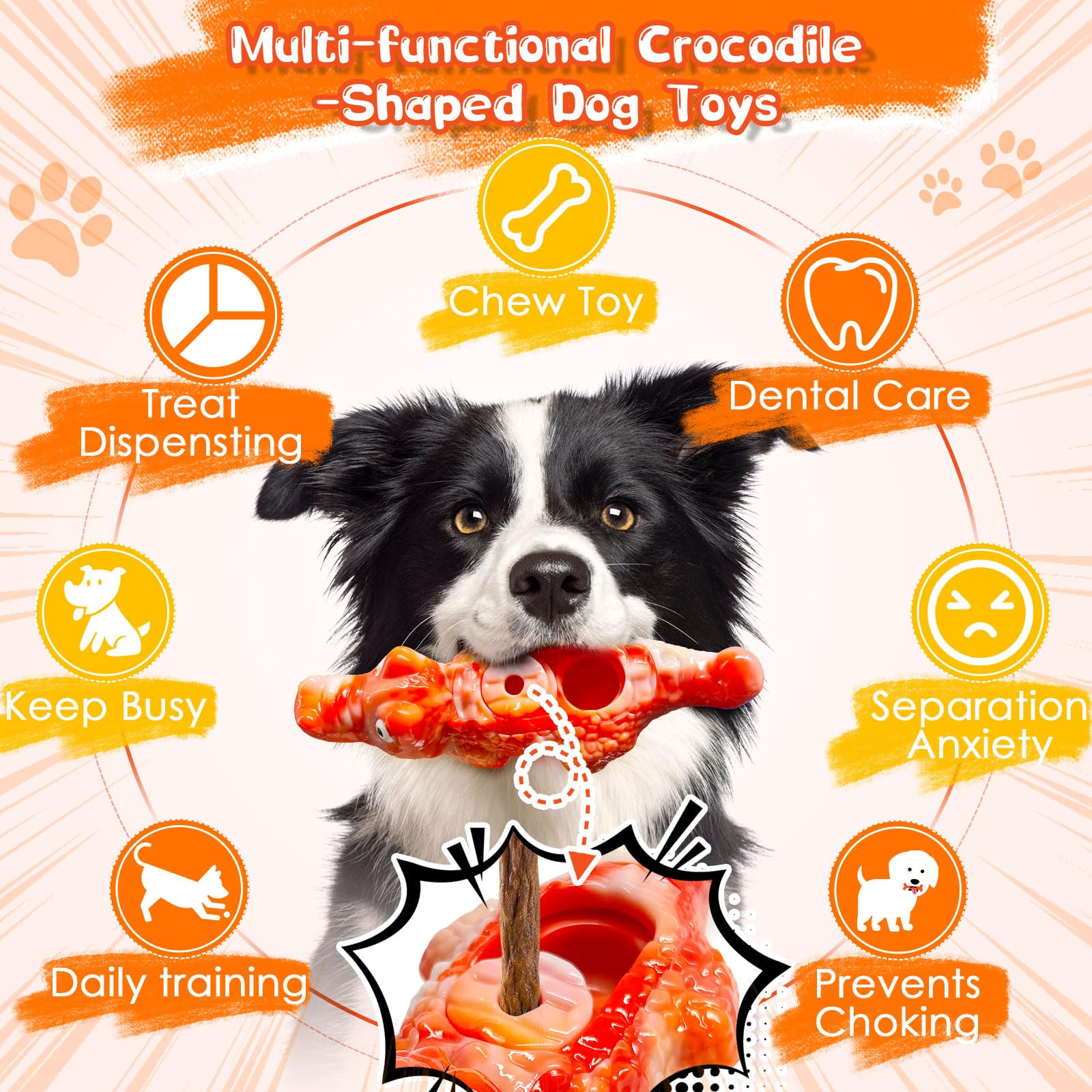BellaWagg Dog Toy for Aggressive Chewers:Tough Almost Indestructible Chew Toys for Medium & Large Breeds,Treat Dispensing Dog Pu