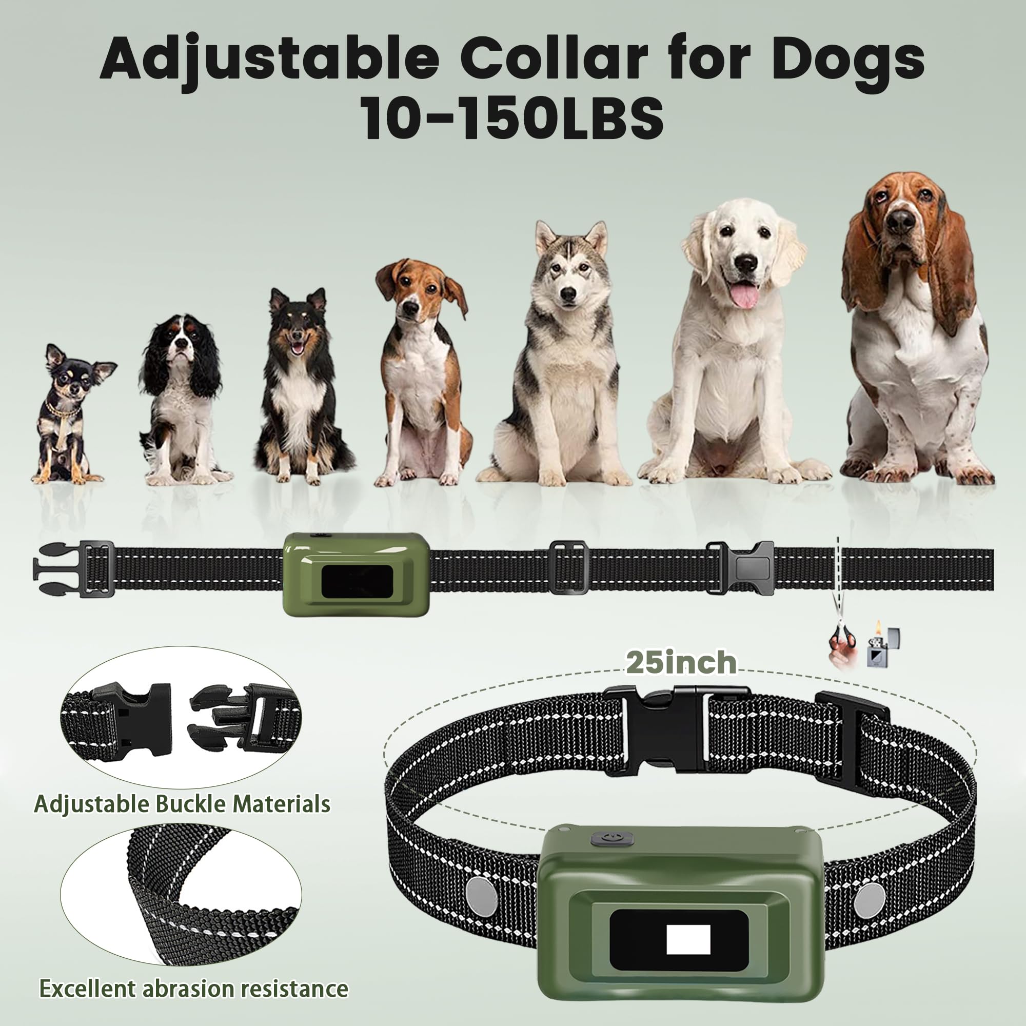 JMZDS&JL Shock Collar for Dogs - 4265ft Waterproof Training Collar, Rechargeable Remote, Vibration, Safe Shock, Green