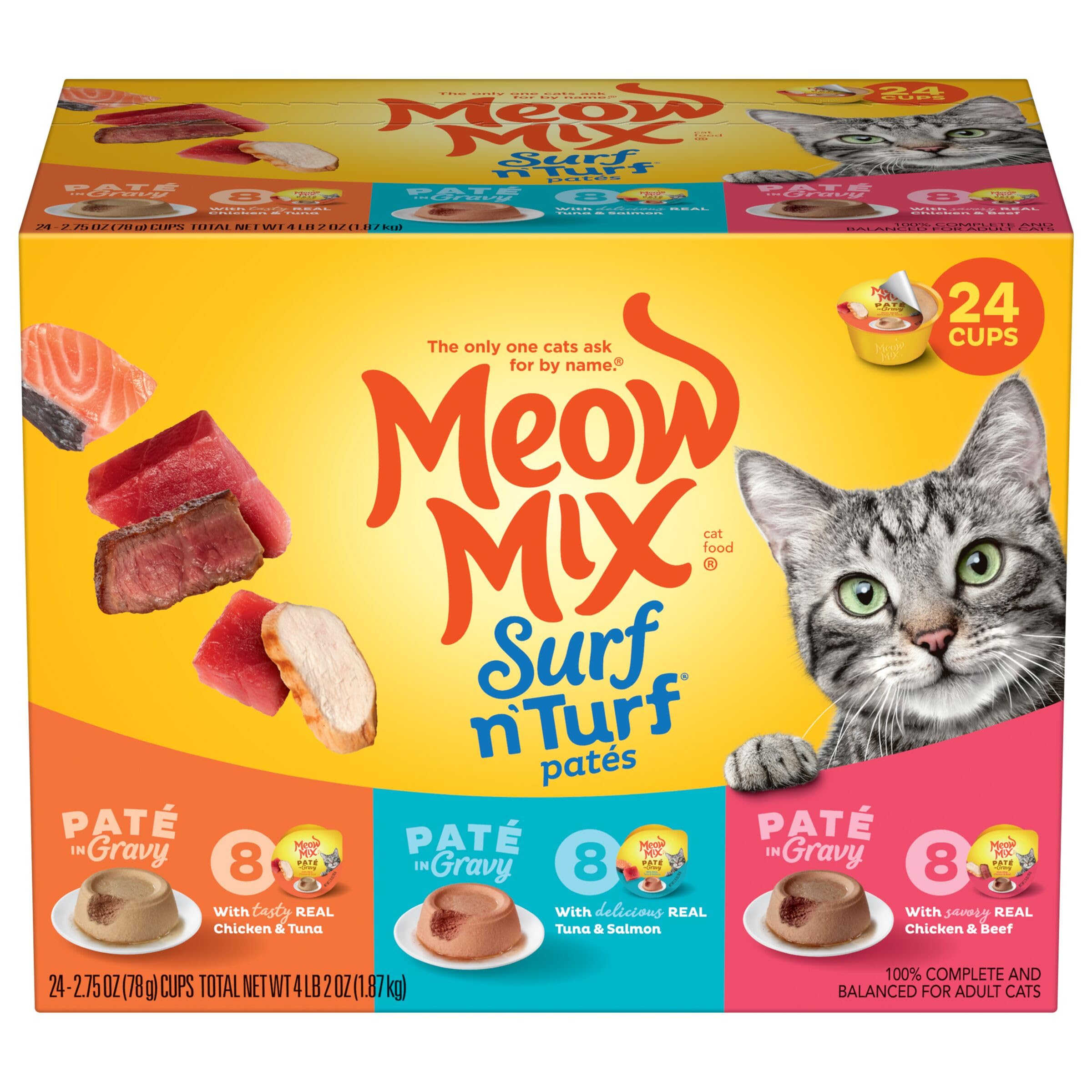 Meow Mix Pat   in Gravy Wet Cat Food Variety Pack, Surf n Turf Pat  s 2.75 Ounce (Pack of 24)