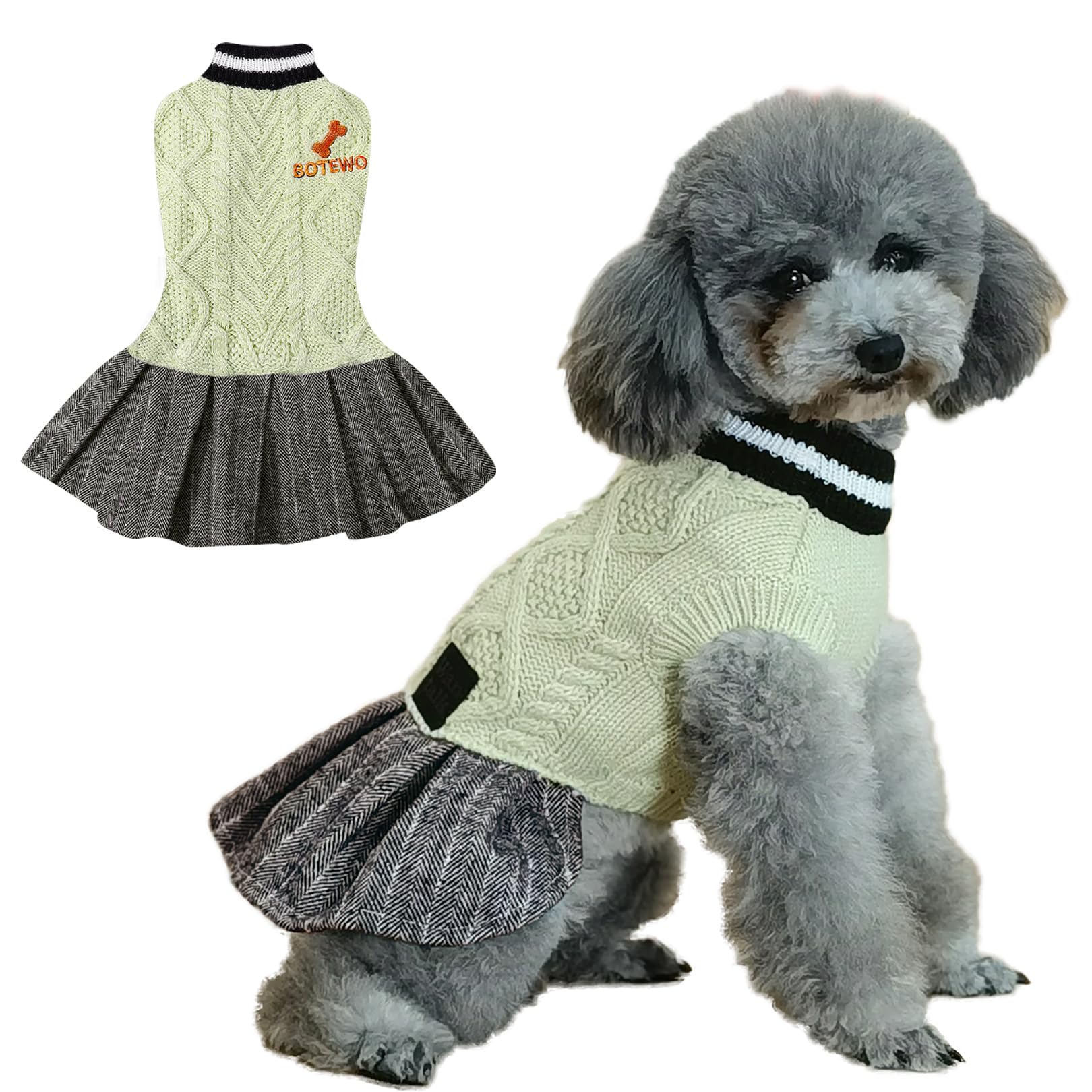 Dog Sweater Dress For Small Dogs, Knitted Dog Girl Sweater Winter Warm Puppy Clothes, Turtleneck Pet Sweater Pullover For Cat & 