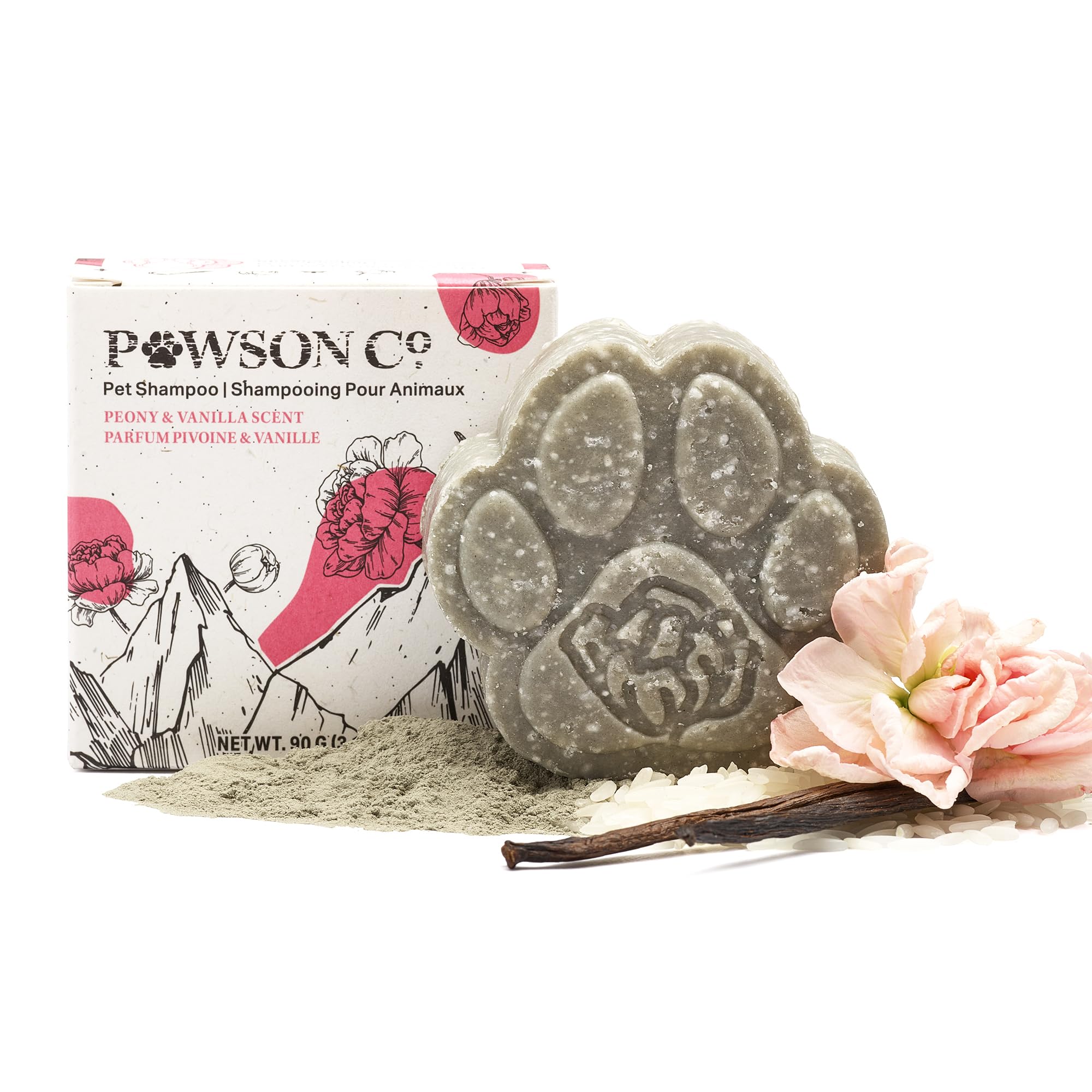 Pawson Dog Shampoo Bar - Natural Pet Shampoo with Rice Water and Aloe for Animals, Puppy Essentials, Peony Vanilla Scent