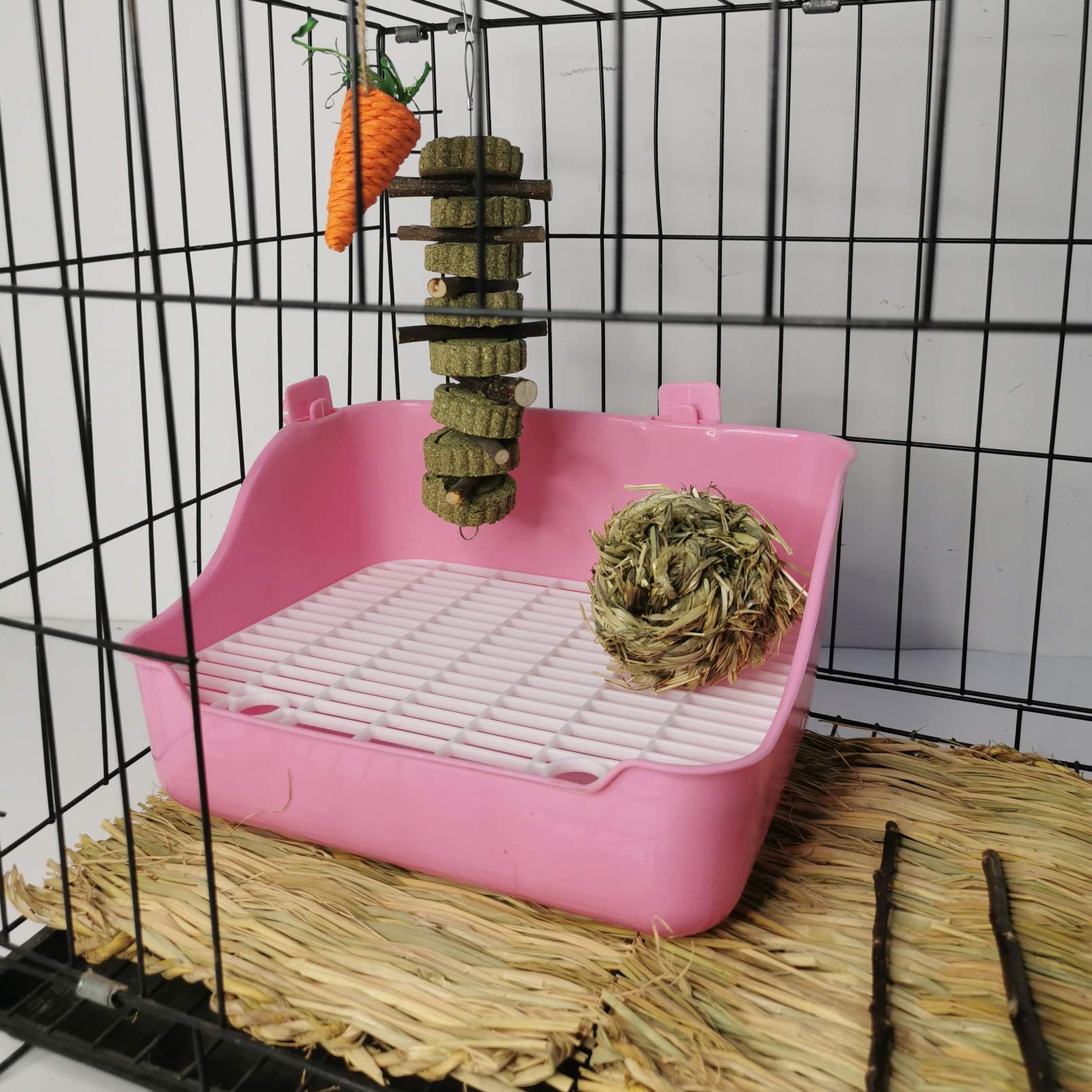 Hamiledyi Rabbit Litter Box, Plastic Rectangular Cage Toilet, Bunny Potty Trainer Corner, Small Pets Bedding Litter Box For Chinchilla Guinea Pig Ferret Hedgehog (Pink)