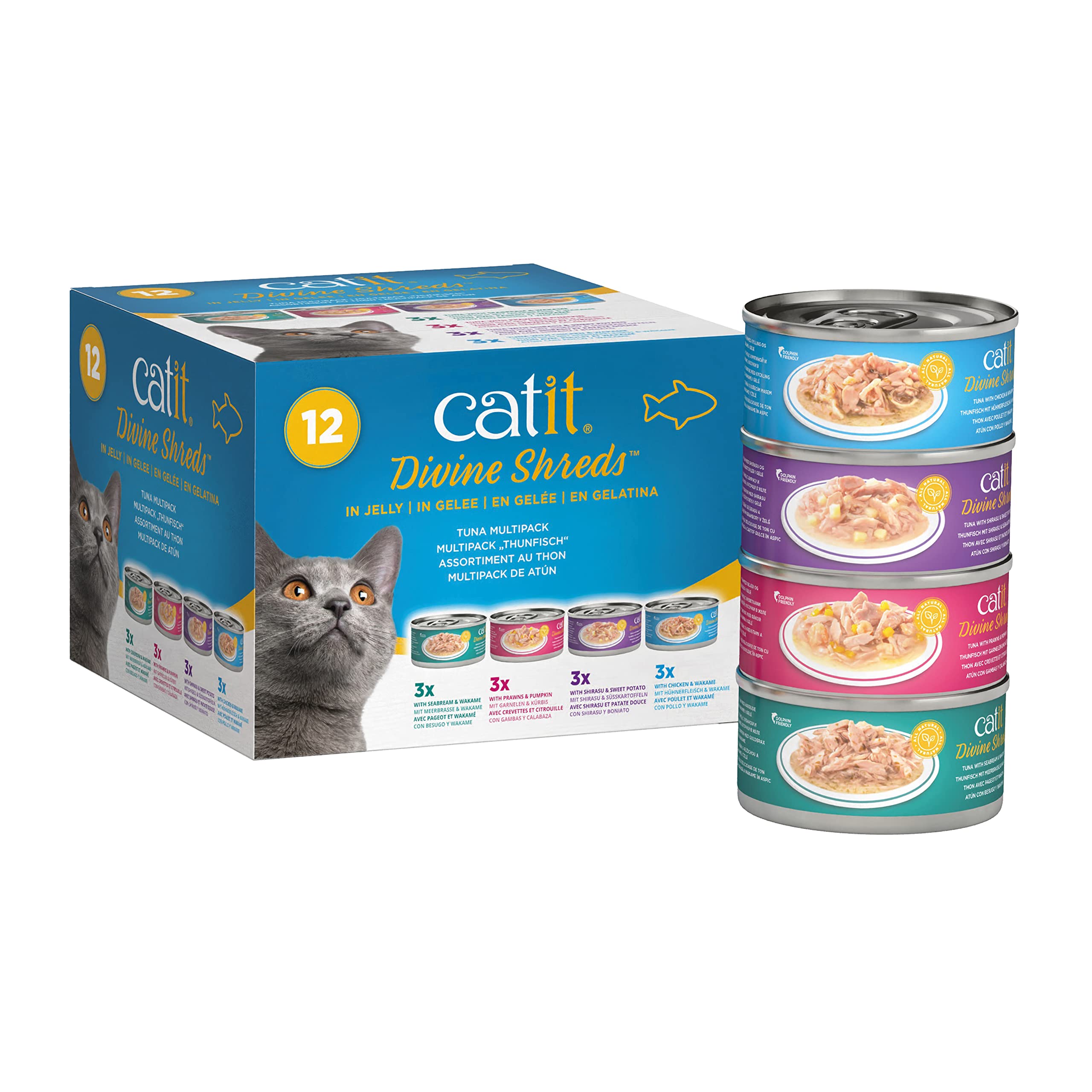 Catit Divine Shreds in Jelly, Premium Wet Cat Food, Tuna Multipack
