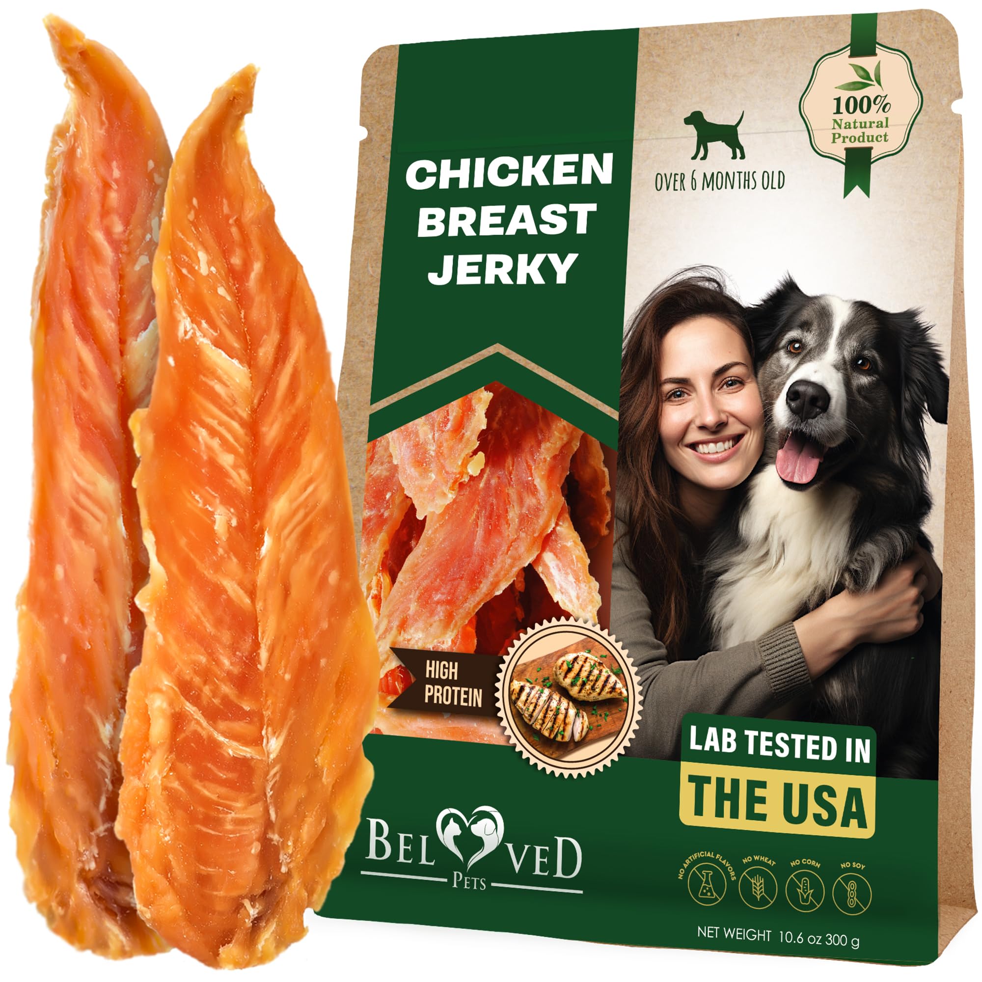 Beloved Pets Dog Treats Chicken Jerky 11 OZ - All Natural and Healthy Snacks for Large & Small Dogs - Grain Free and High Protei