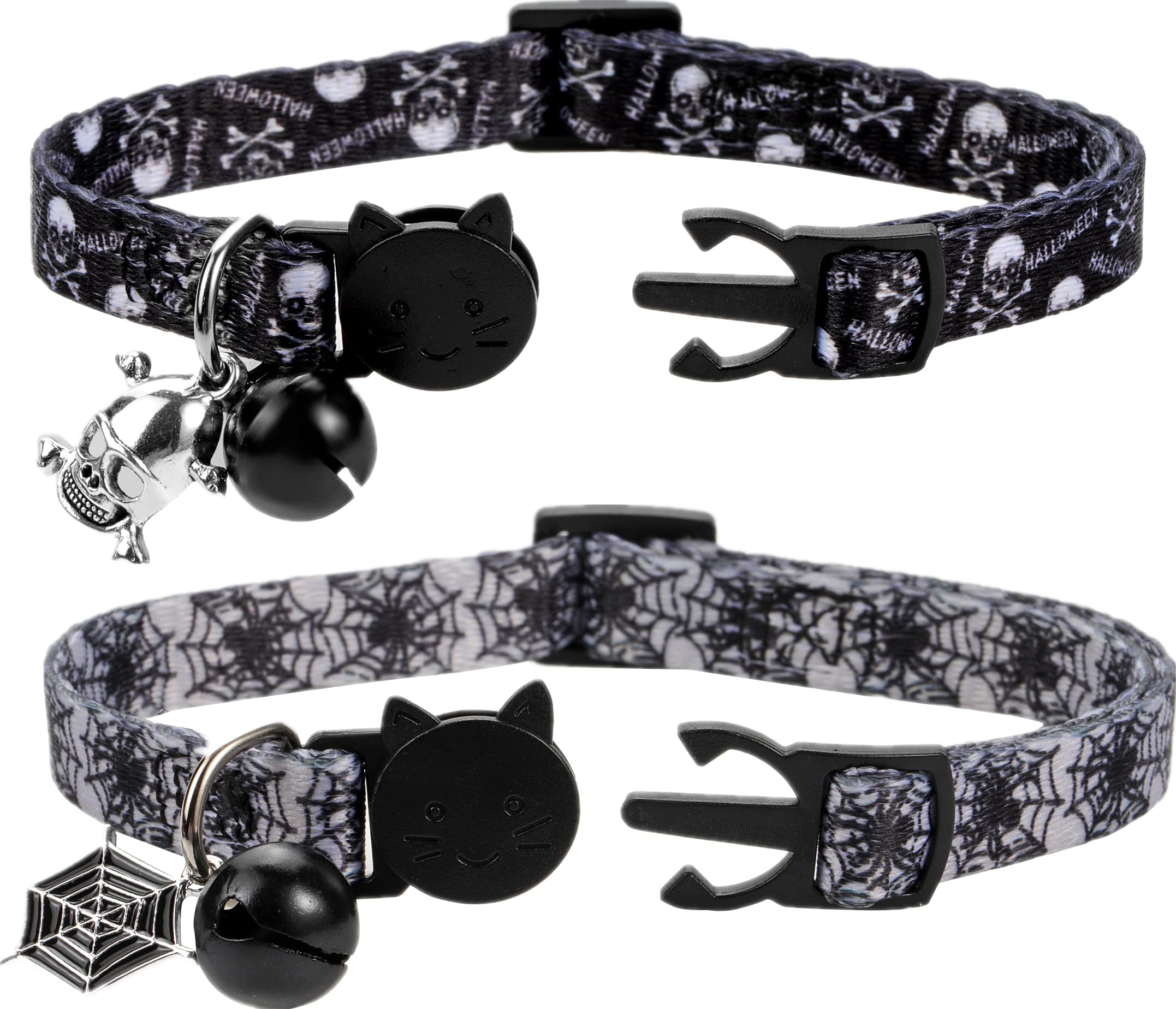 Boombone Cat Collar Halloween Set Of 2, Skull Cat Collar For Small Dogs, Holiday Kitten Collar With Bell