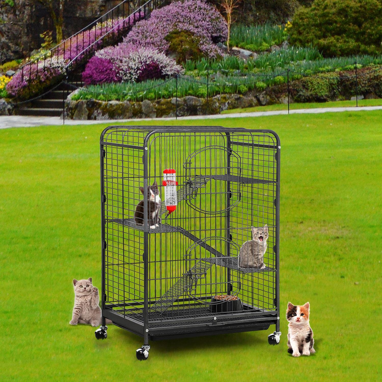 Costoffs 4-Tier Large Ferret Cage Rat Cage Small Animals Hutch W/Rolling Stand & Pet Bowl & Water Bottle For Chinchilla Rabbit Squirrels