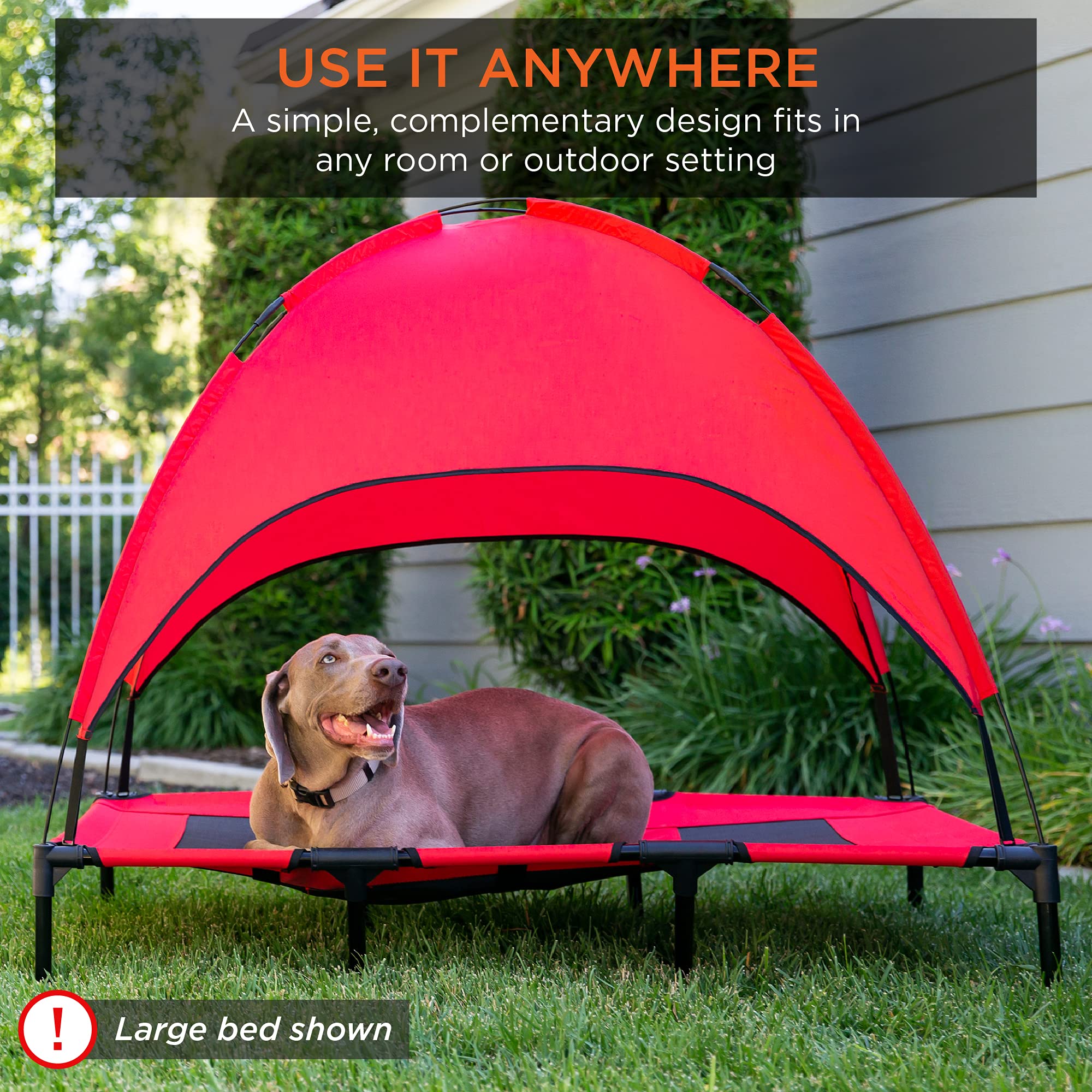 Best Choice Products 30in Elevated Dog Bed - Outdoor Raised Pet Cot with Canopy Shade, Breathable Fabric, Red, Model SKY3952