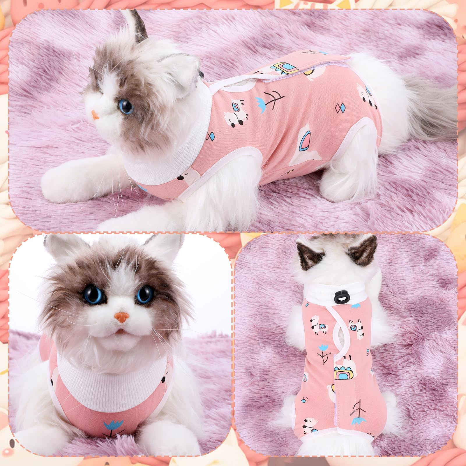 Yuanchu Cat Suit For After Surgery, Anti Licking Breathable Cat Outfits For Female Cats Cat Neuter Recovery Suit Male E-Collar A