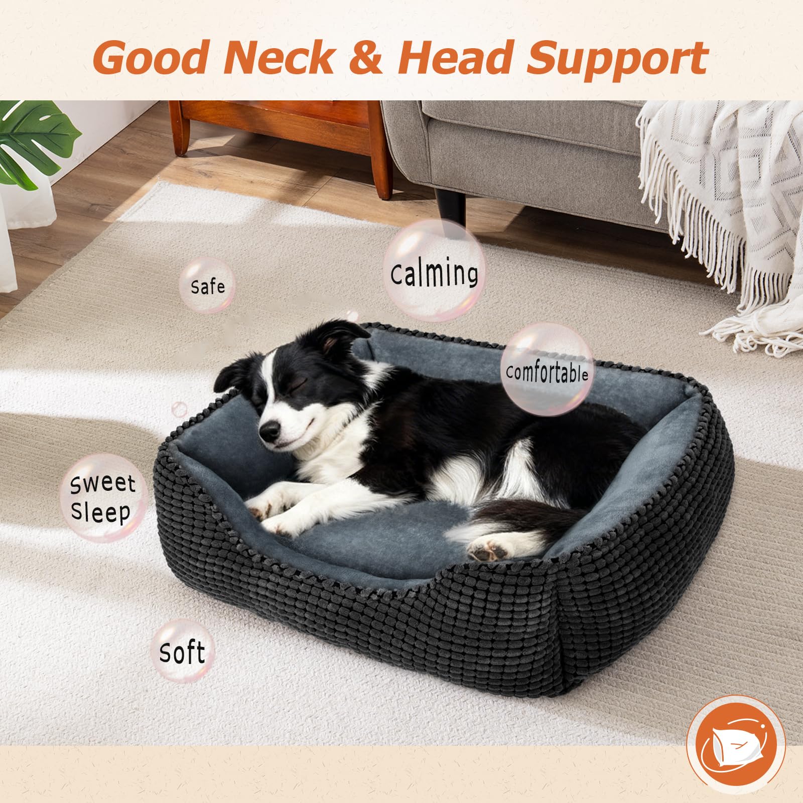 MIXJOY Large Dog Bed for Large Medium Small Dogs, Rectangle Washable Orthopedic Dog Bed, Soft Calming Sleeping Puppy Bed Durable