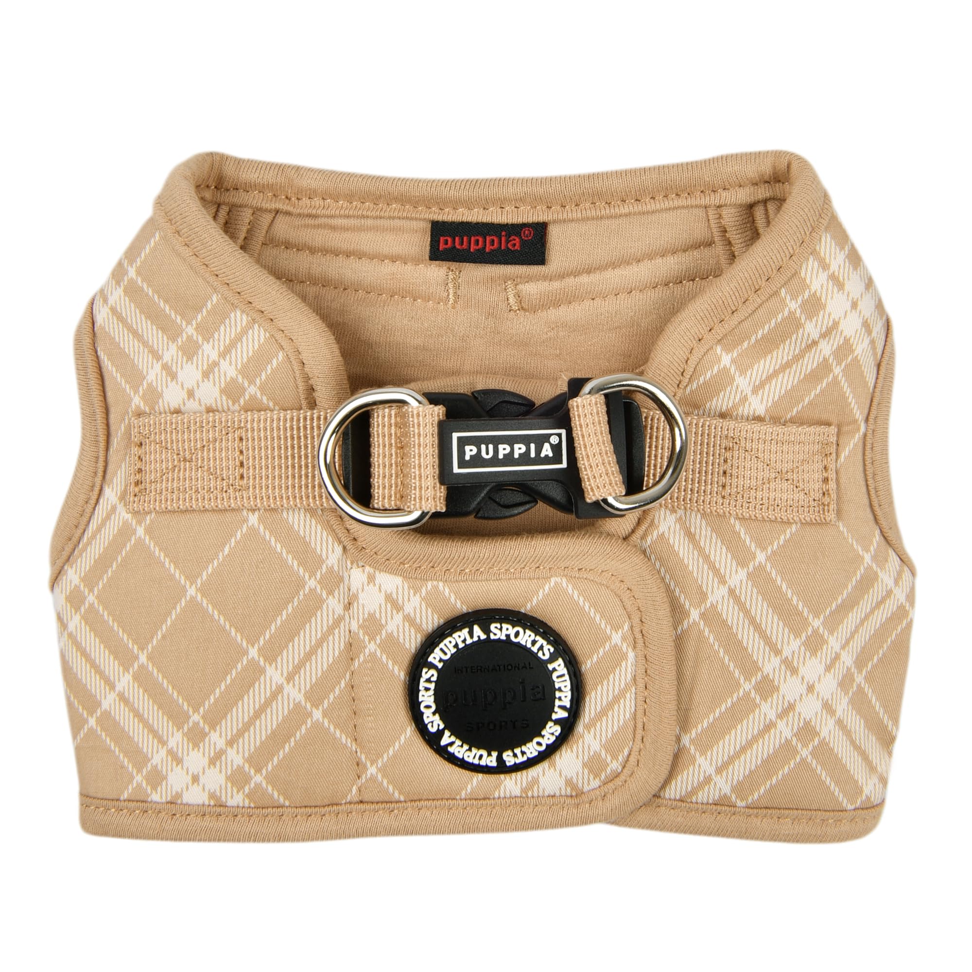 Puppia Corwin Dog Vest Harness B (Step-In) Fashionable Checkered Pattern Spring Summer Harness For Small And Medium Dogs, Beige,