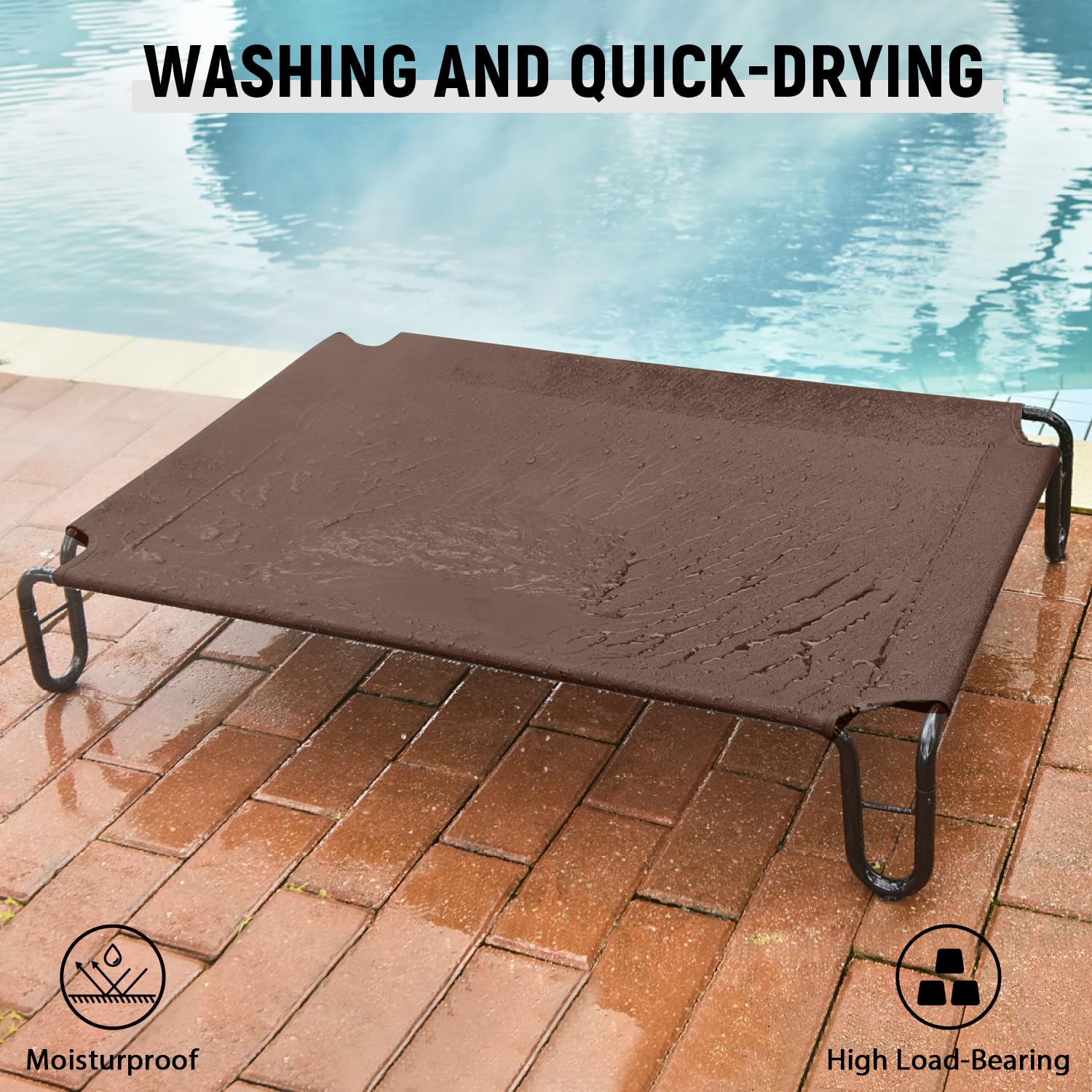 Pettycare Elevated Outdoor Dog Bed - Dog Cots Beds For Medium Dogs, Waterproof Raised Dog Bed Easy To Assemble, Cooling Elevated Dog Bed With Teslin Mesh, Durable, Non Slip, Up To 40 Lbs,Brown