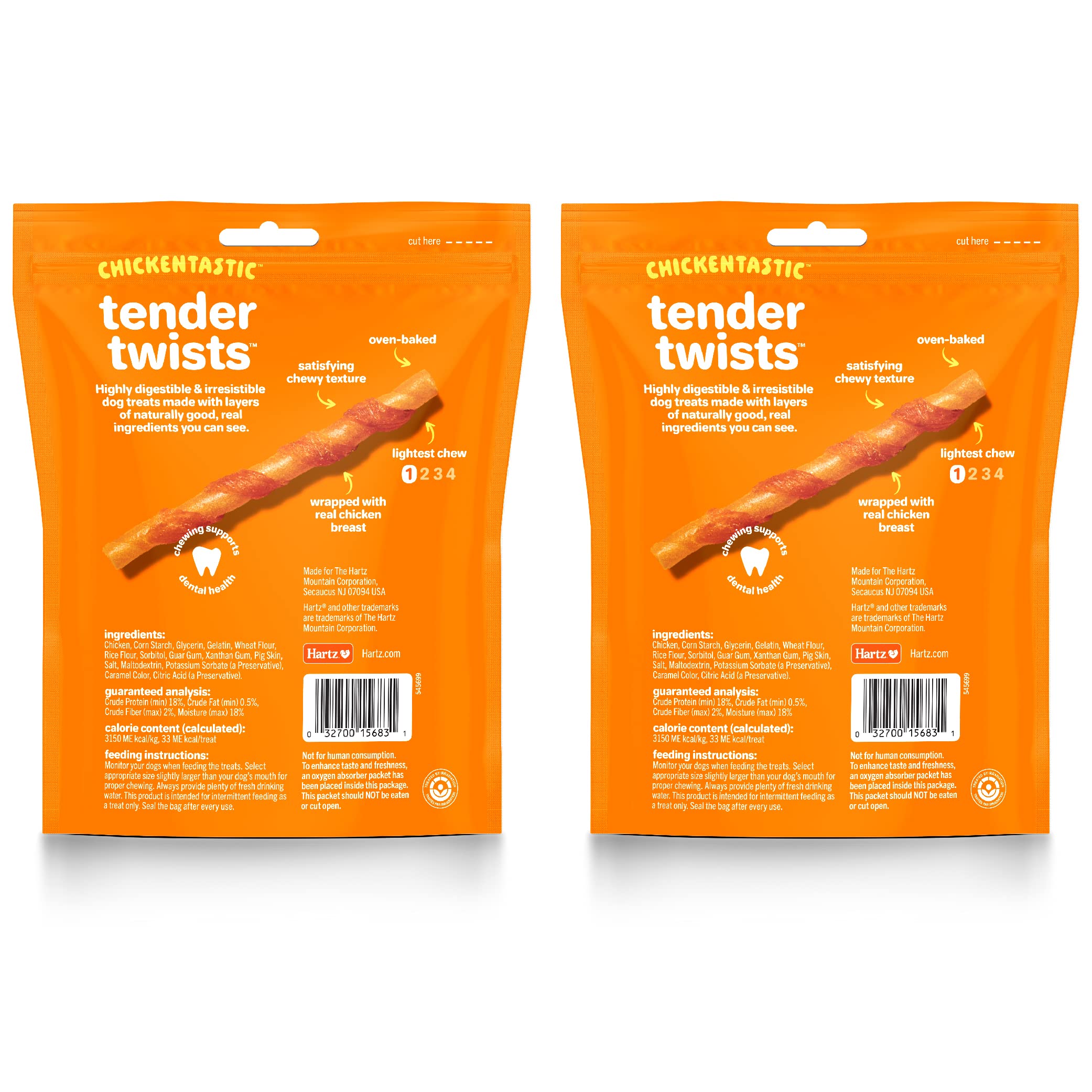 Hartz Oinkies Tender Twists with Real Chicken Breast Rawhide-Free Dog Treats, Highly Digestible Dog Chews, 72 Count