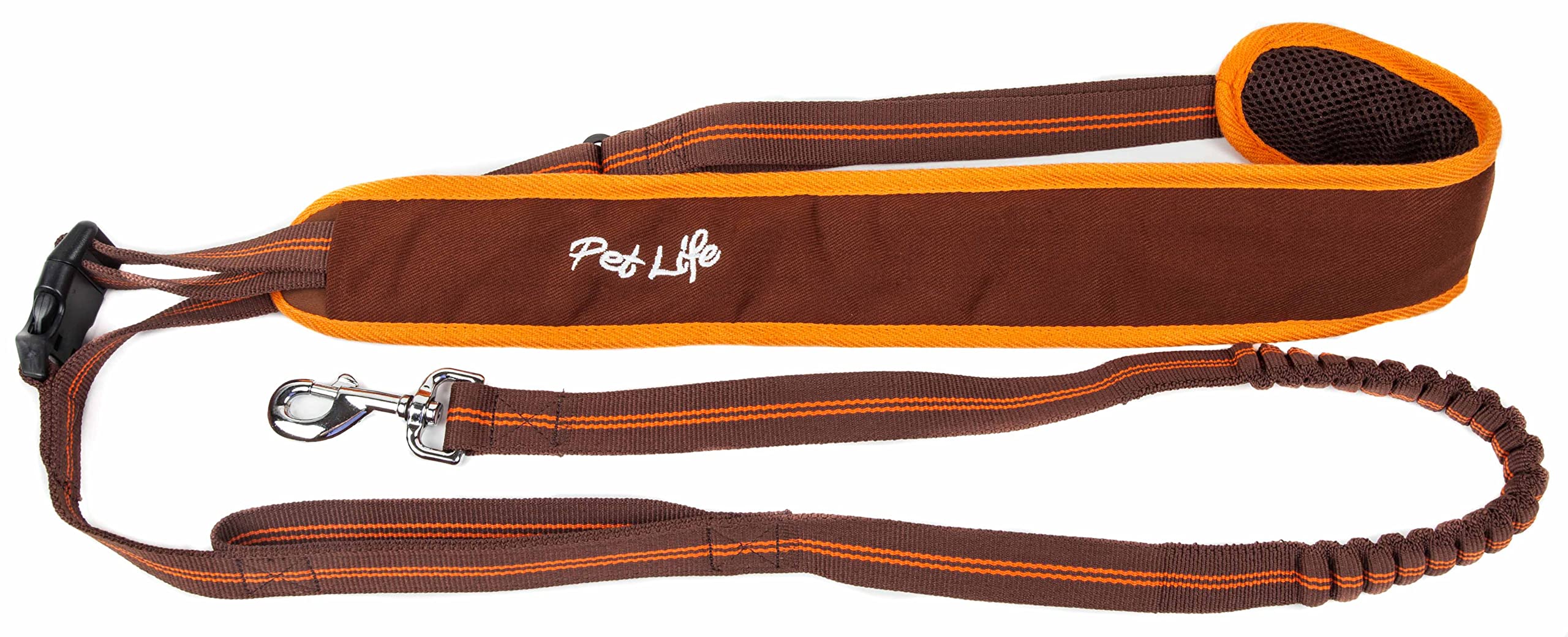 Pet Life Free-Fetcher Hands Free Over-The-Shoulder Shock Absorbent Dog Leash, Sm, Brown