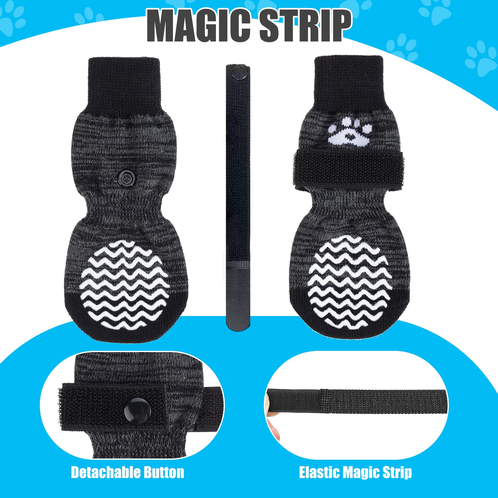 Pupteck Double Side Non-Slip Dog Socks For Hardwood Floors - 3 Pais Anti-Shedding Pet Grip Socks With Adjustable Magic Straps For Small Medium Large Doggies To Prevent Licking