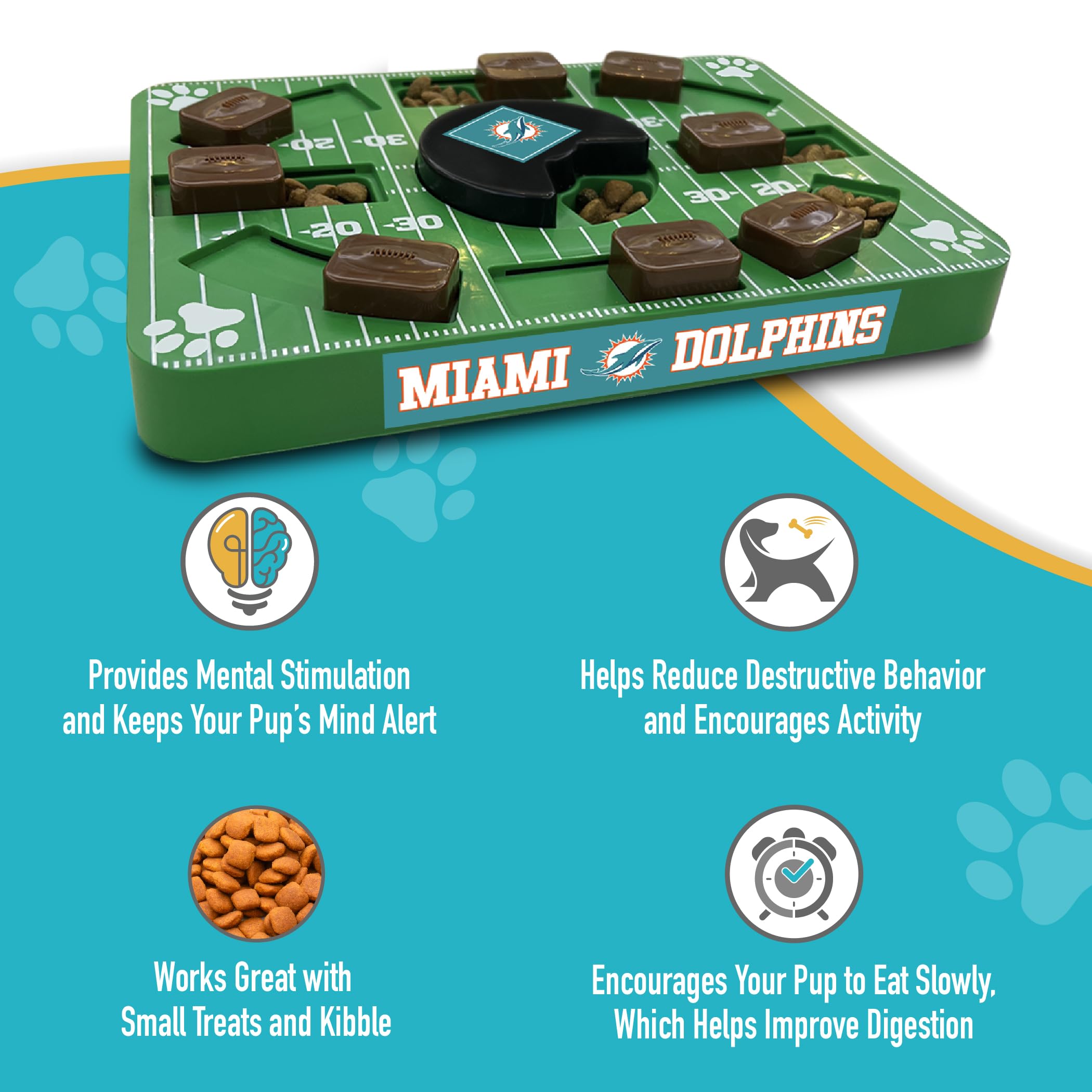 Pets First NFL Miami Dolphins Interactive Dog Treat Puzzle Toy - Standard Size, Engaging Puzzle for Dogs