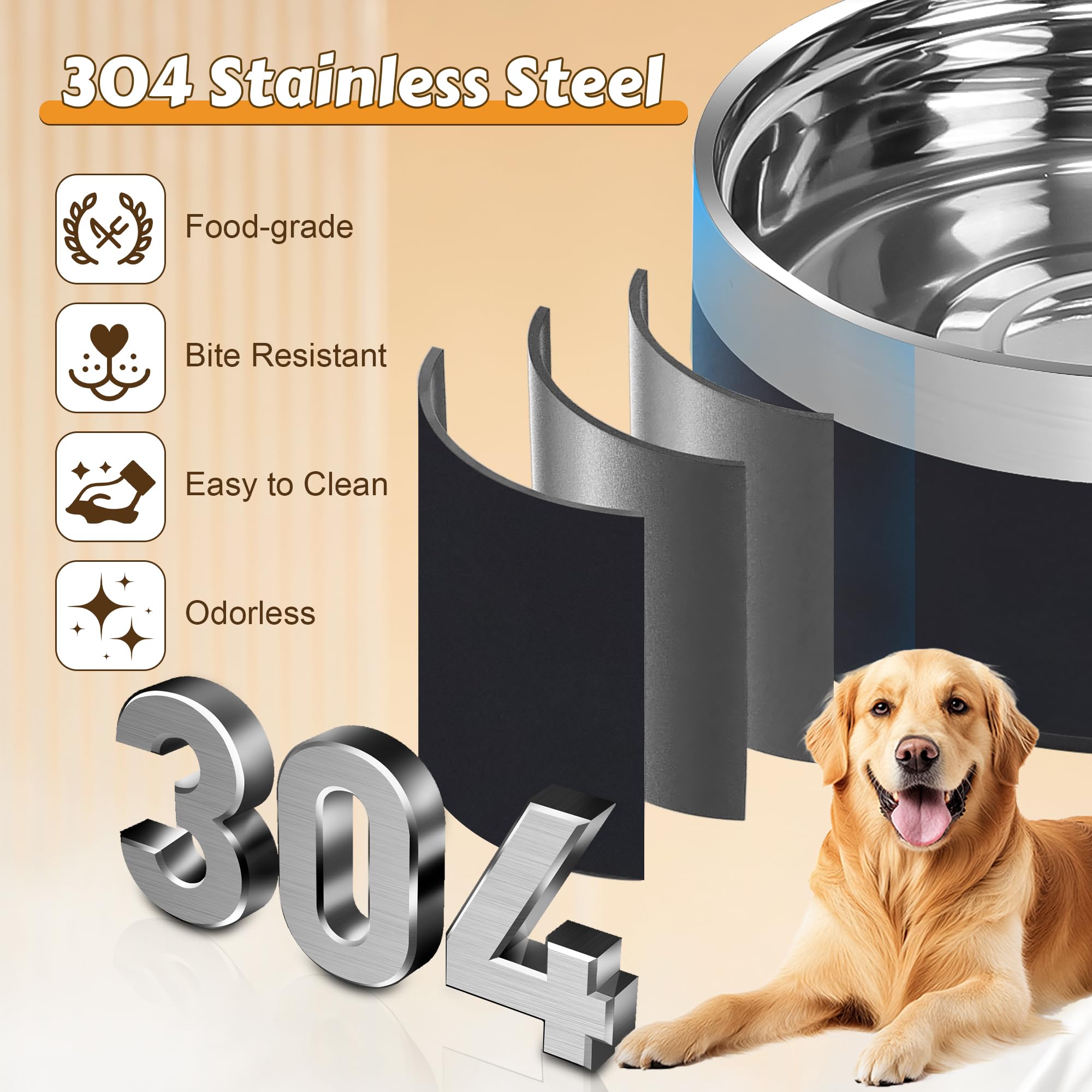 UPSKY Elevated Dog Bowls Set – 27oz Stainless Steel, Anti-Spill, Wooden Stand for Small/Medium Dogs, Reduces Neck Strain, Model 215, Black