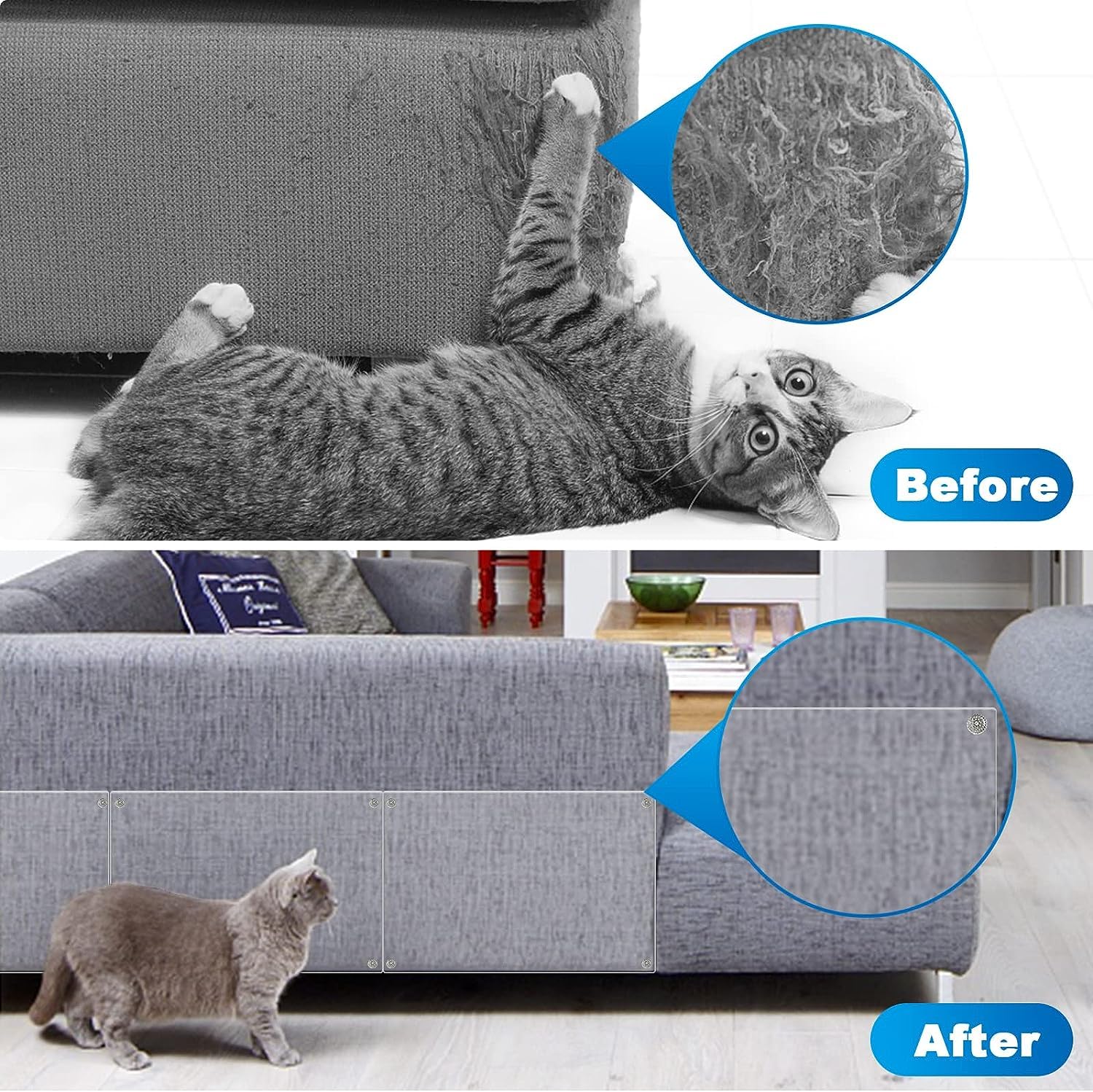 Mioule Anti Cat Scratch Furniture Protectors From Cats Scratching Stop, 12 Pack Self-Adhesive Single Side Couch Sofa Corner Prot