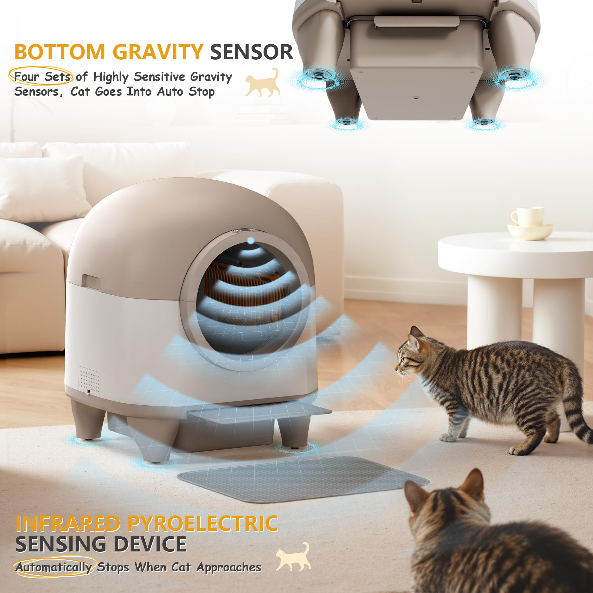 WARCAT Self Cleaning Litter Box Automatic, 90 L Automatic Cat Litter Box for Multiple Cats APP-Controlled with Smart Sensors, Sa