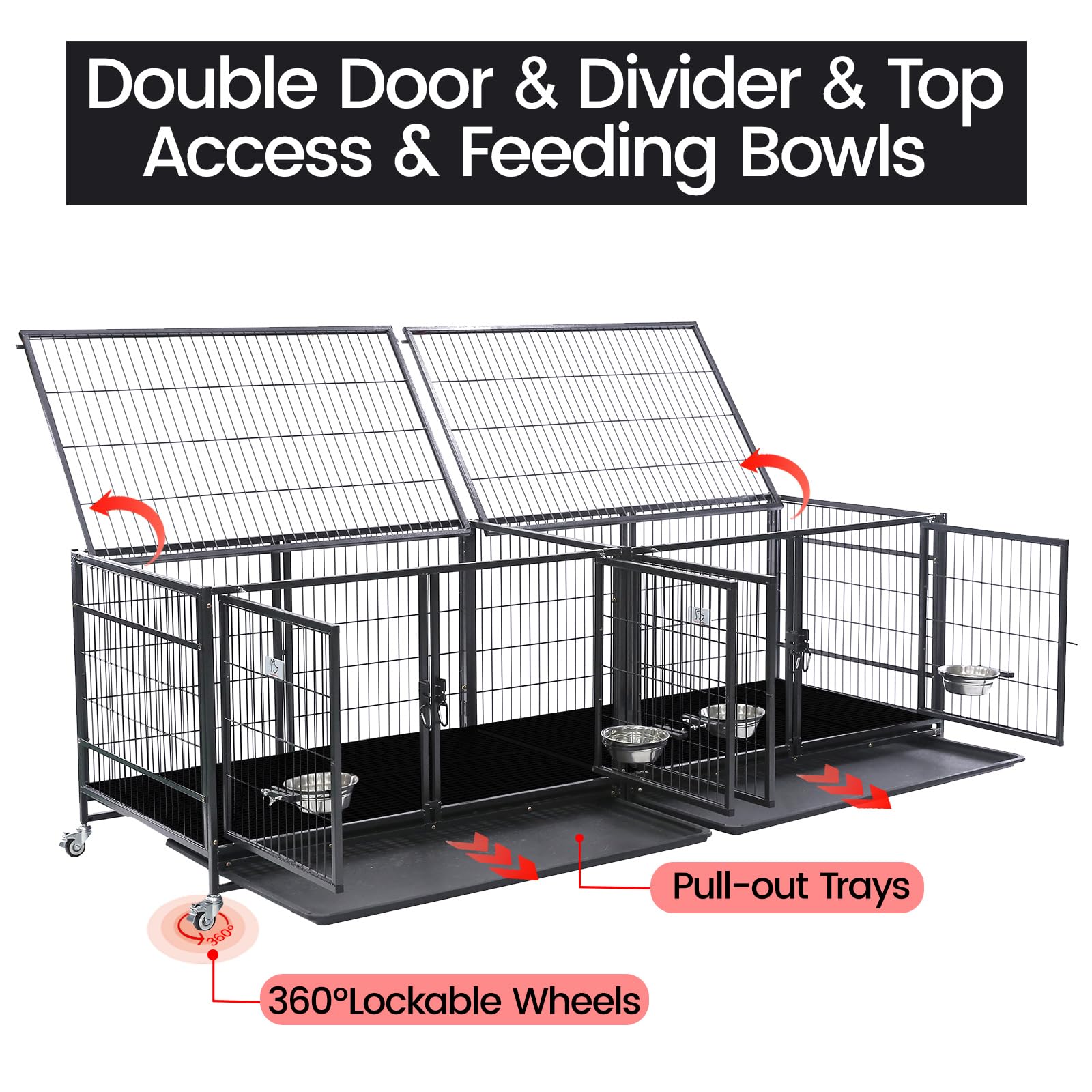Homey Pet 43 inch Dog Crate Stackable Heavy Duty Dog Kennel Indoor Dog Grooming Cage with Detachable Divider, Removable Tray, Wh