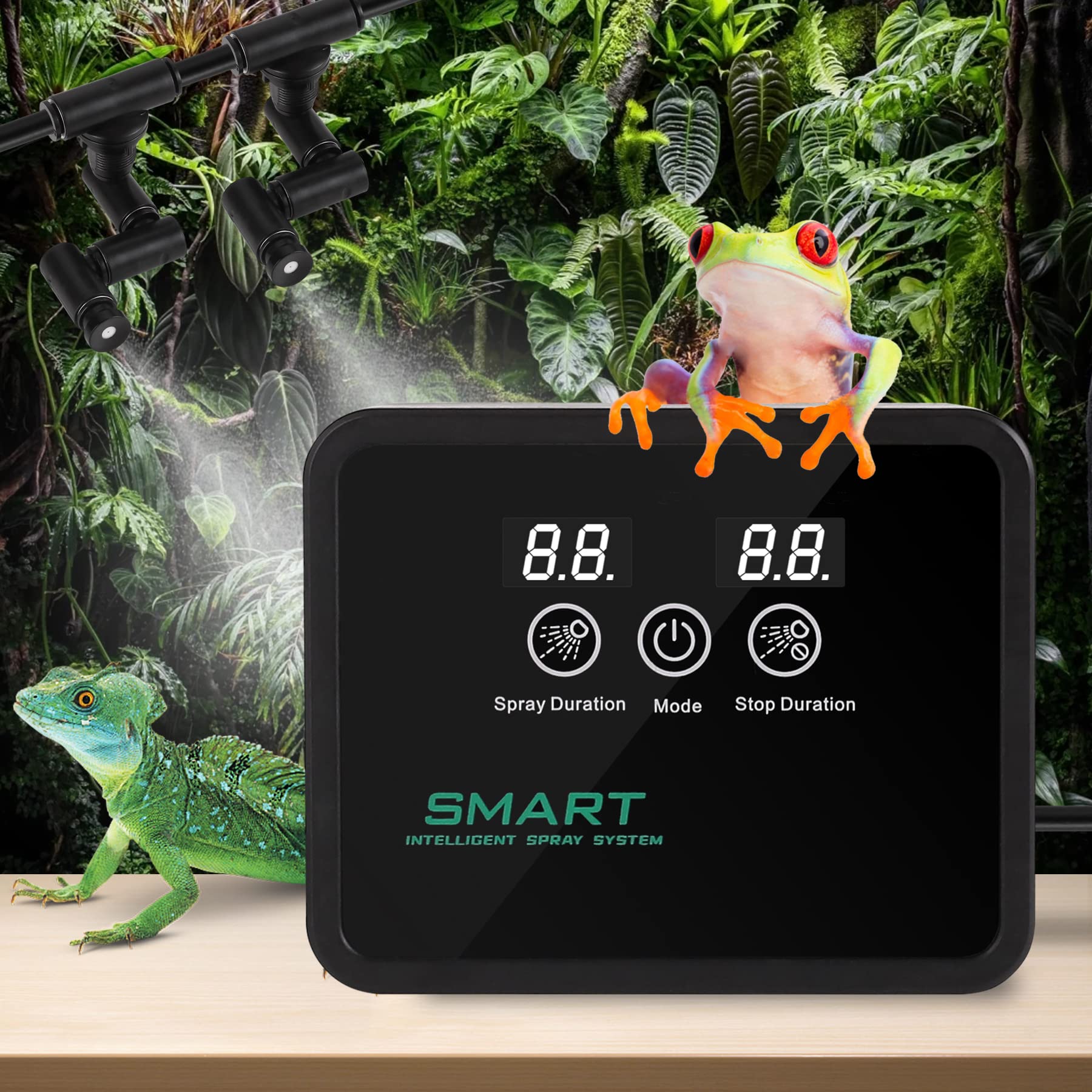 Reptile Fogger Smart Spray System, Reptile Humidifiers Automatic With Timer, Reptile Mister With 360Adjustable Misting Nozzles F