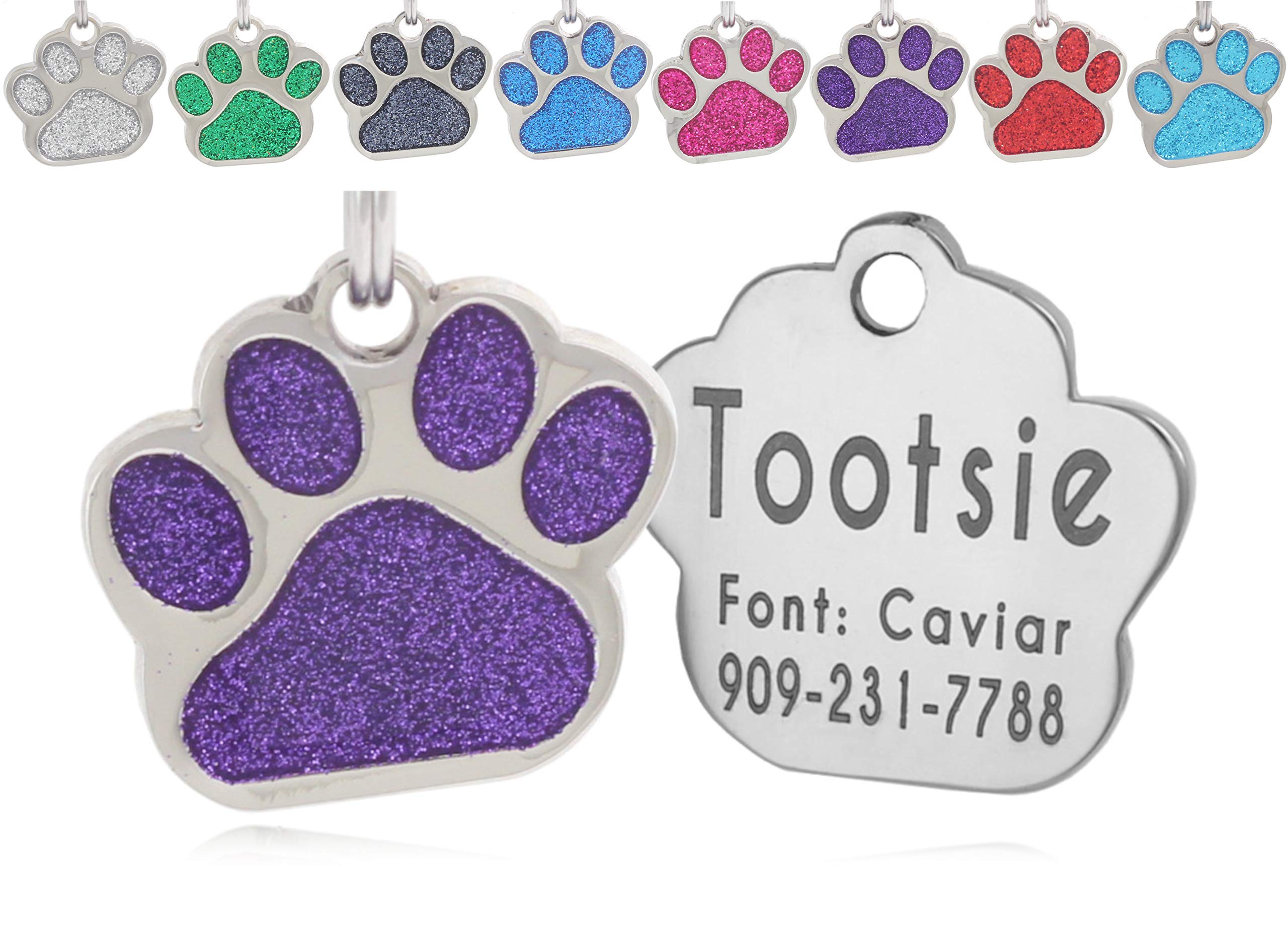 Generic io Tags Pet ID Tags, Personalized Dog Tags and Cat Tags, Custom Engraved, Easy to Read, Cute Glitter Paw Pet Tag (Purple