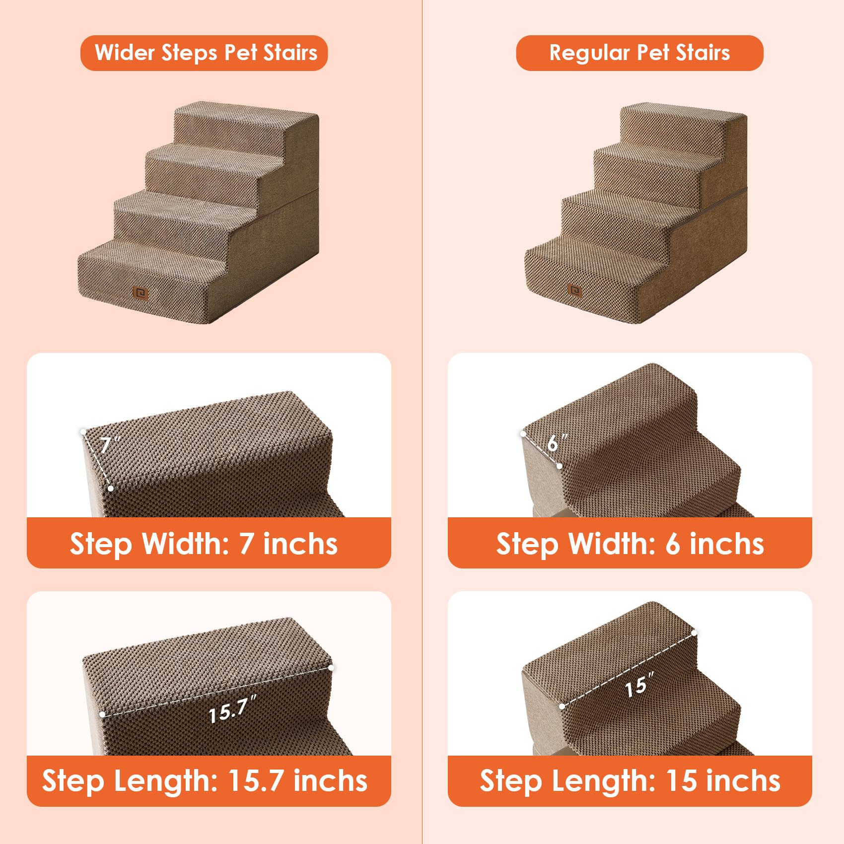 Eheyciga Dog Stairs For Bed 20”H, 4-Step Extra Wide Dog Steps For High Bed, Pet Steps For Small Dogs And Cats, Non-Slip Balanced Dog Indoor Ramp, Camel
