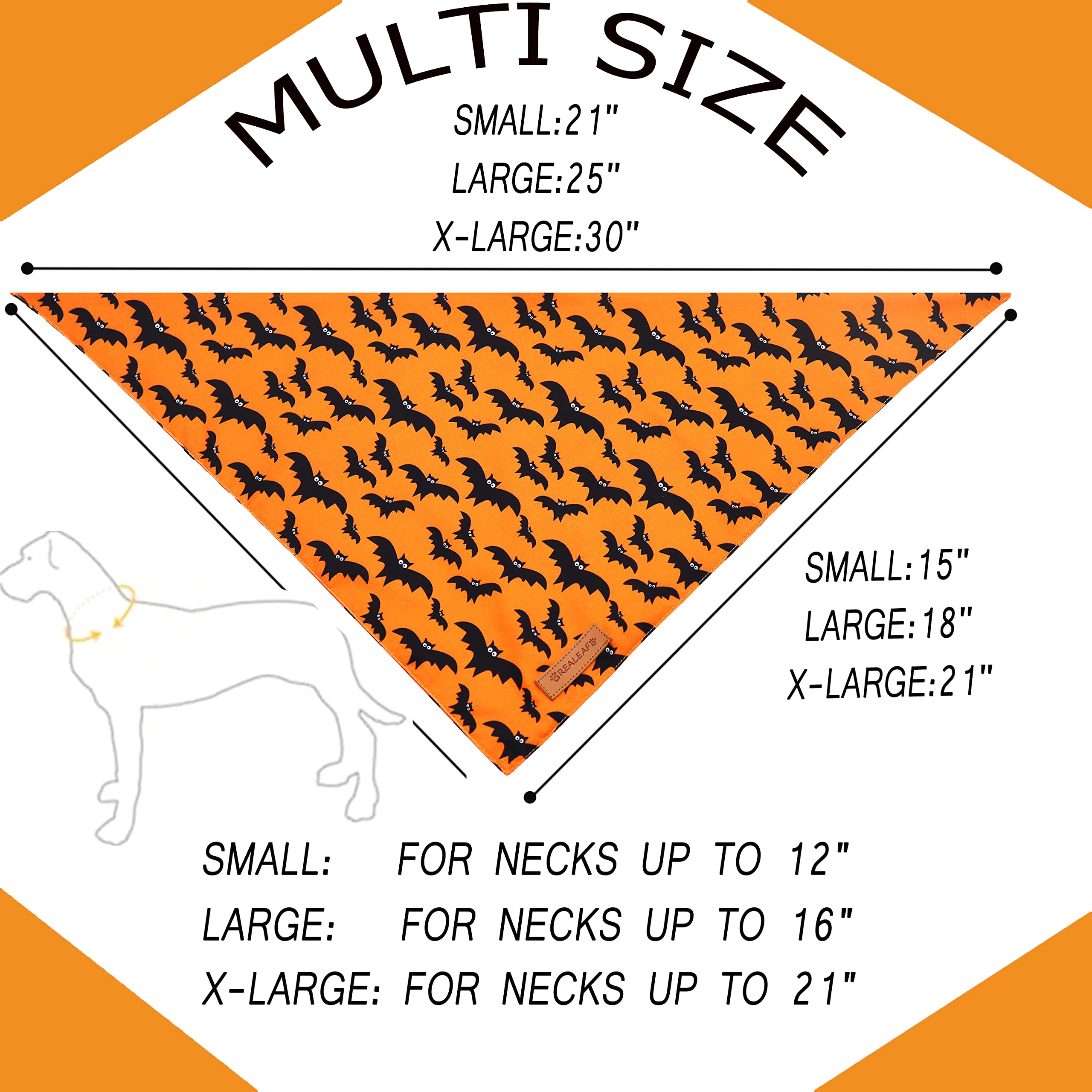 Realeaf Halloween Dog Bandanas 2 Pack, Pumpkin Dog Bandana Fall Dog Scarf For Boy And Girl, Premium Durable Fabric, Orange Holiday Bandana For Large And Extra Large Dogs (X-Large)