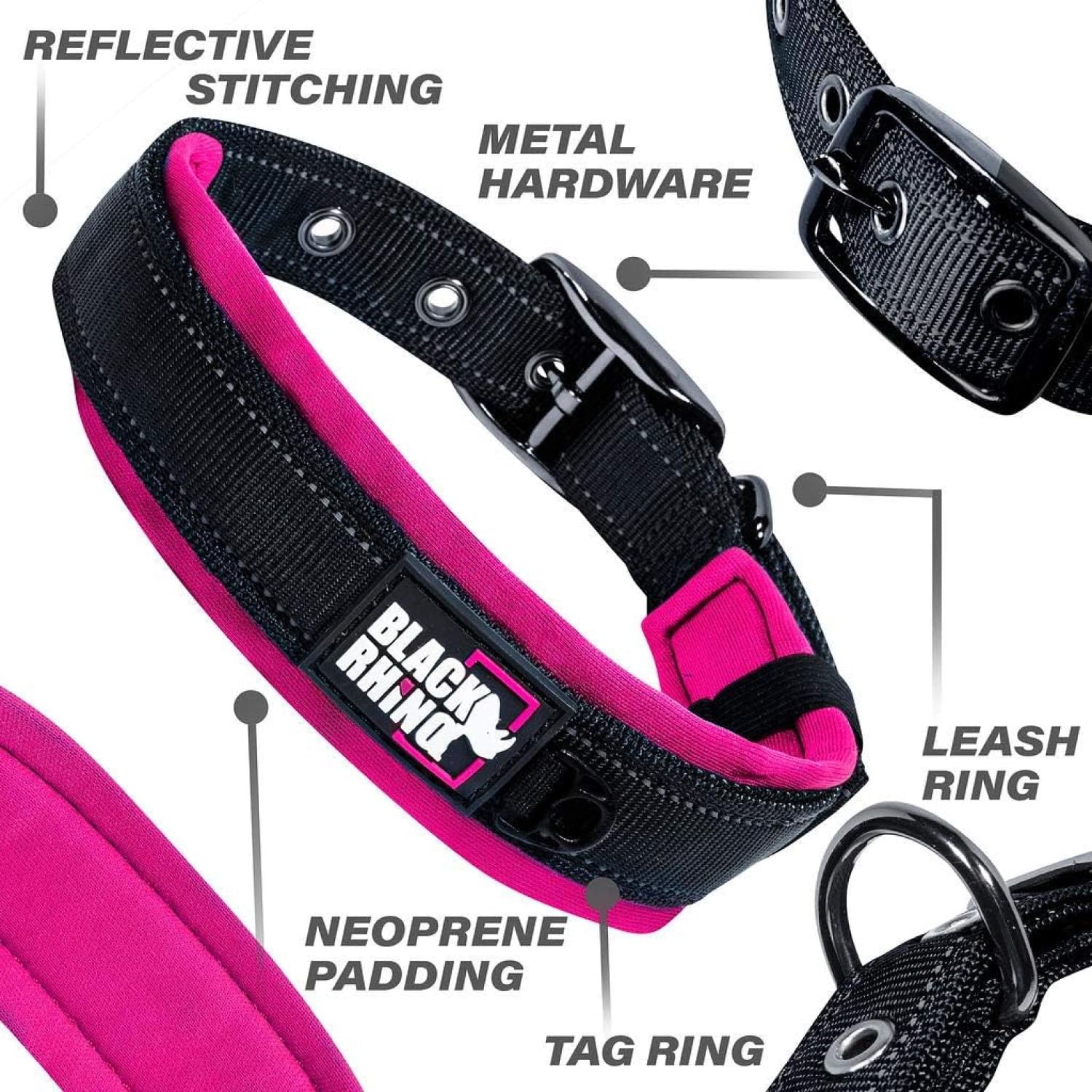 Black Rhino - The Comfort Collar Ultra Soft Neoprene Padded Dog Collar for All Breeds - Heavy Duty Adjustable Reflective Weather