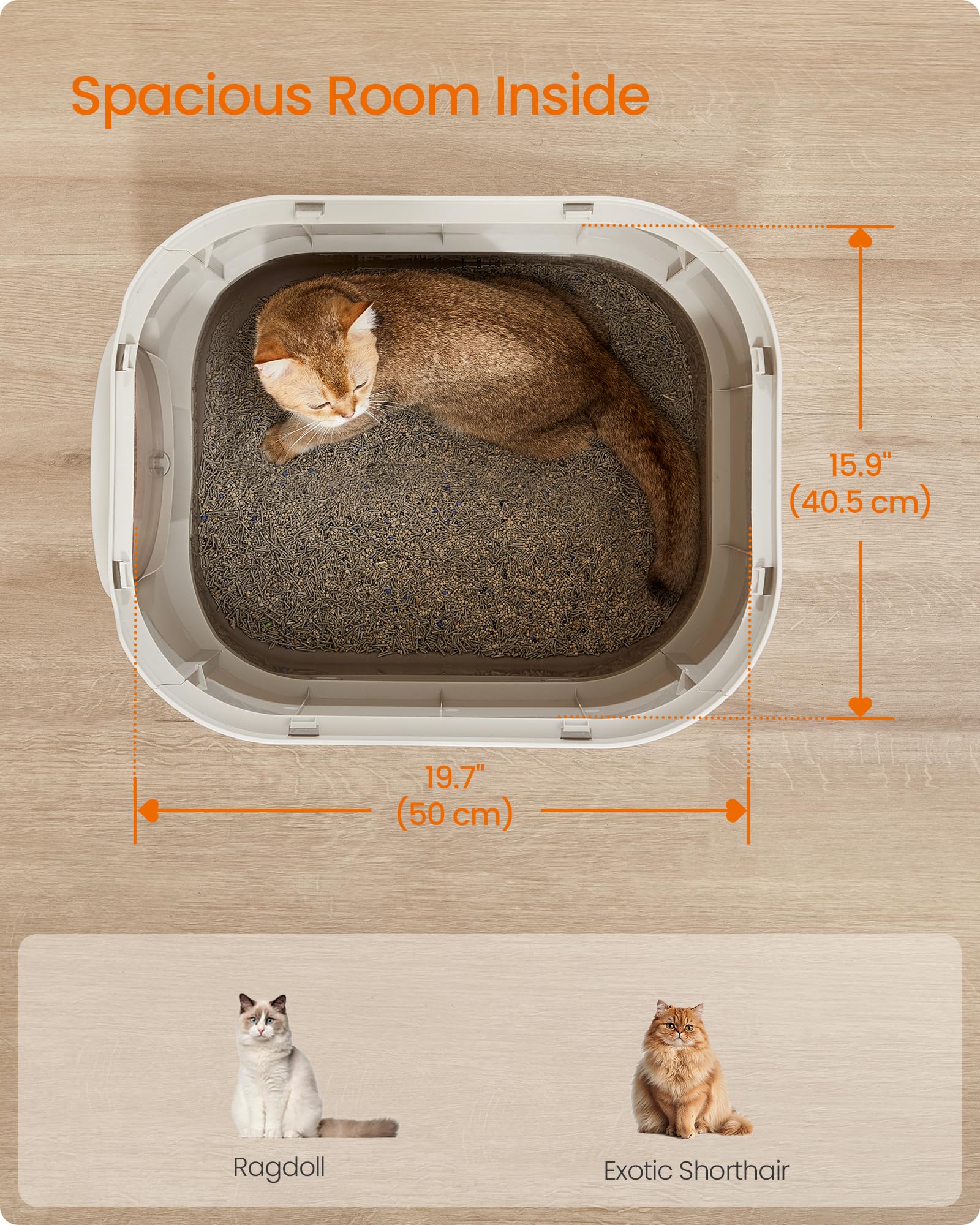 Feandrea Cat Litter Box With Lid, Xl Enclosed Litter Box With Slide-Out Tray, Scoop, Brush, Anti-Tracking, For Cats Of Different
