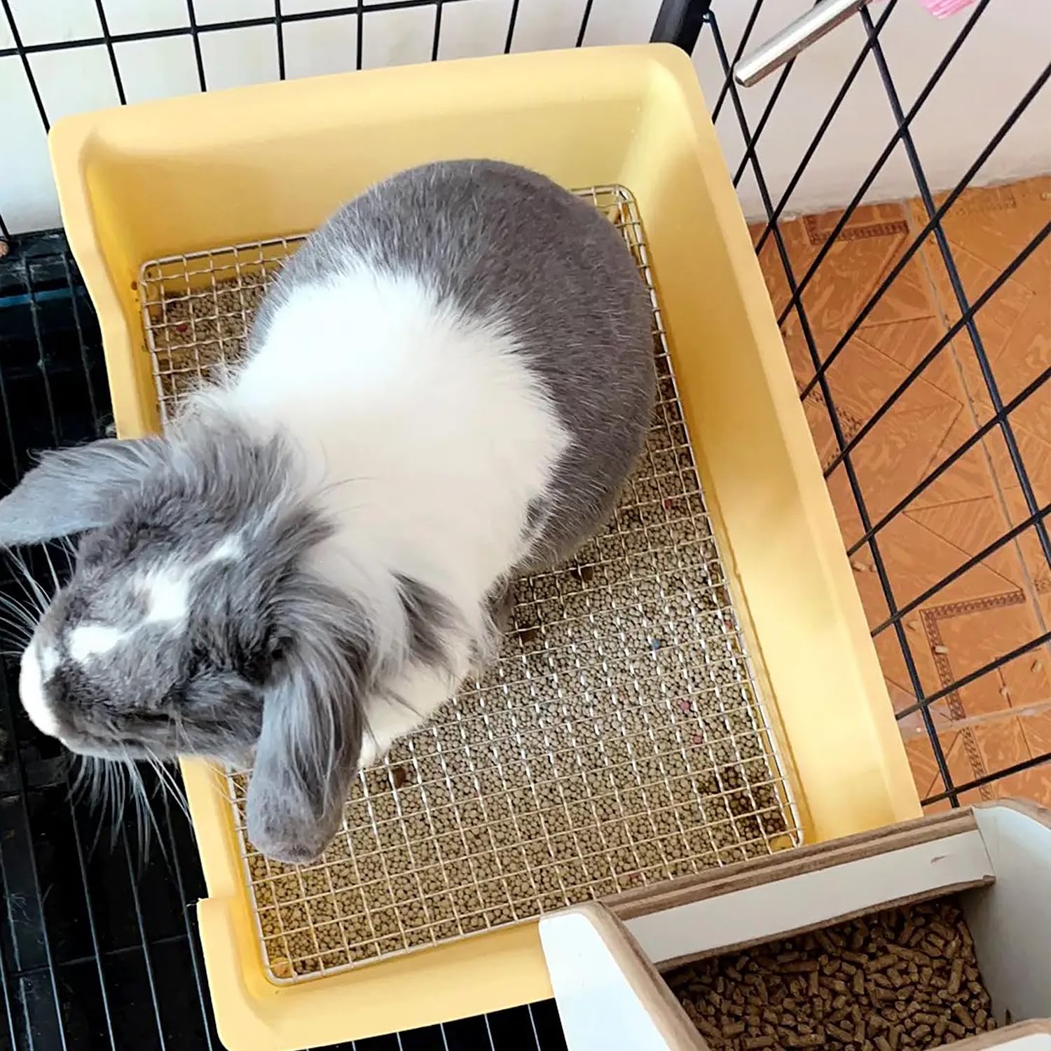 PODOO Rabbit Litter Box - Steel Mesh Training Pan, 15x11x4.7in, White, for Small Animals
