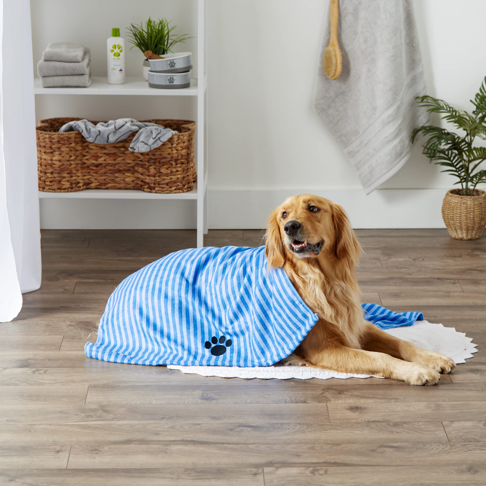 DII Design Embroidered Pet Towel, 44 x 27.5, Striped Blue
