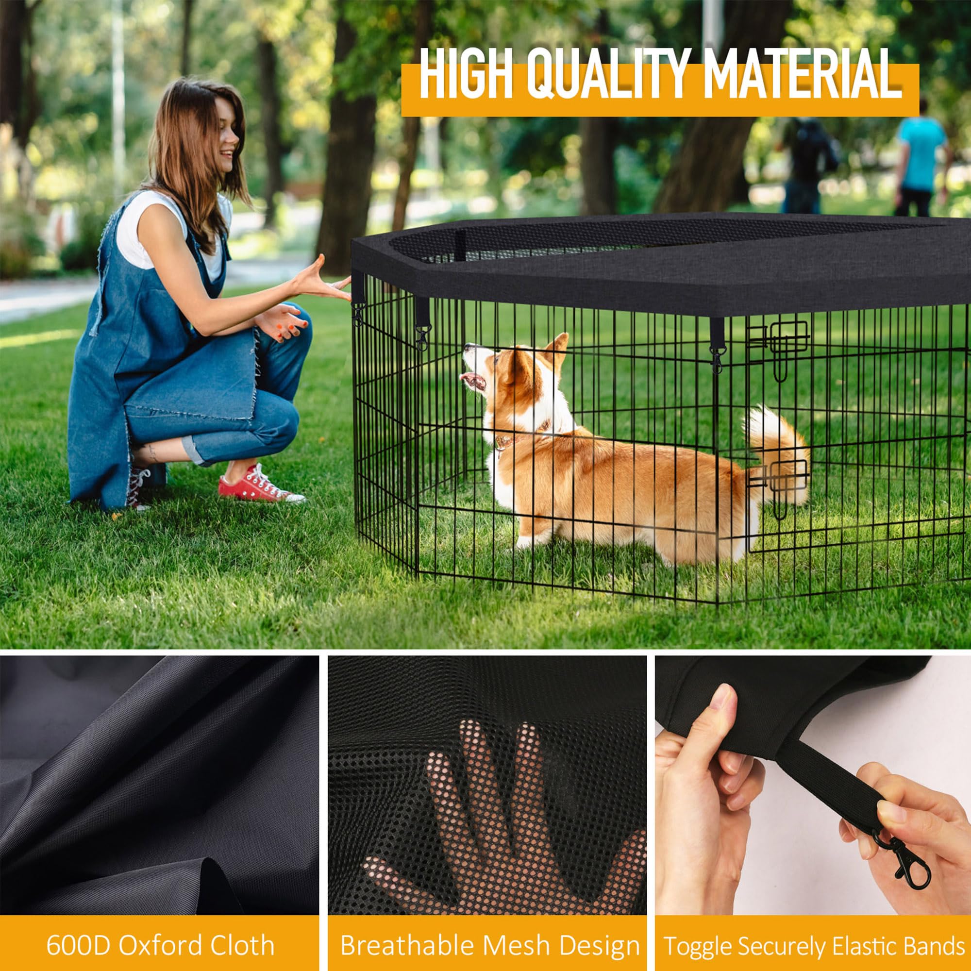 Dog Pet Playpen 8 Panel 24 Inch Top Cover For Small Medium Pets Indoor Outdoor (Only Cover,Playpen Not Included)(Black Top Cover