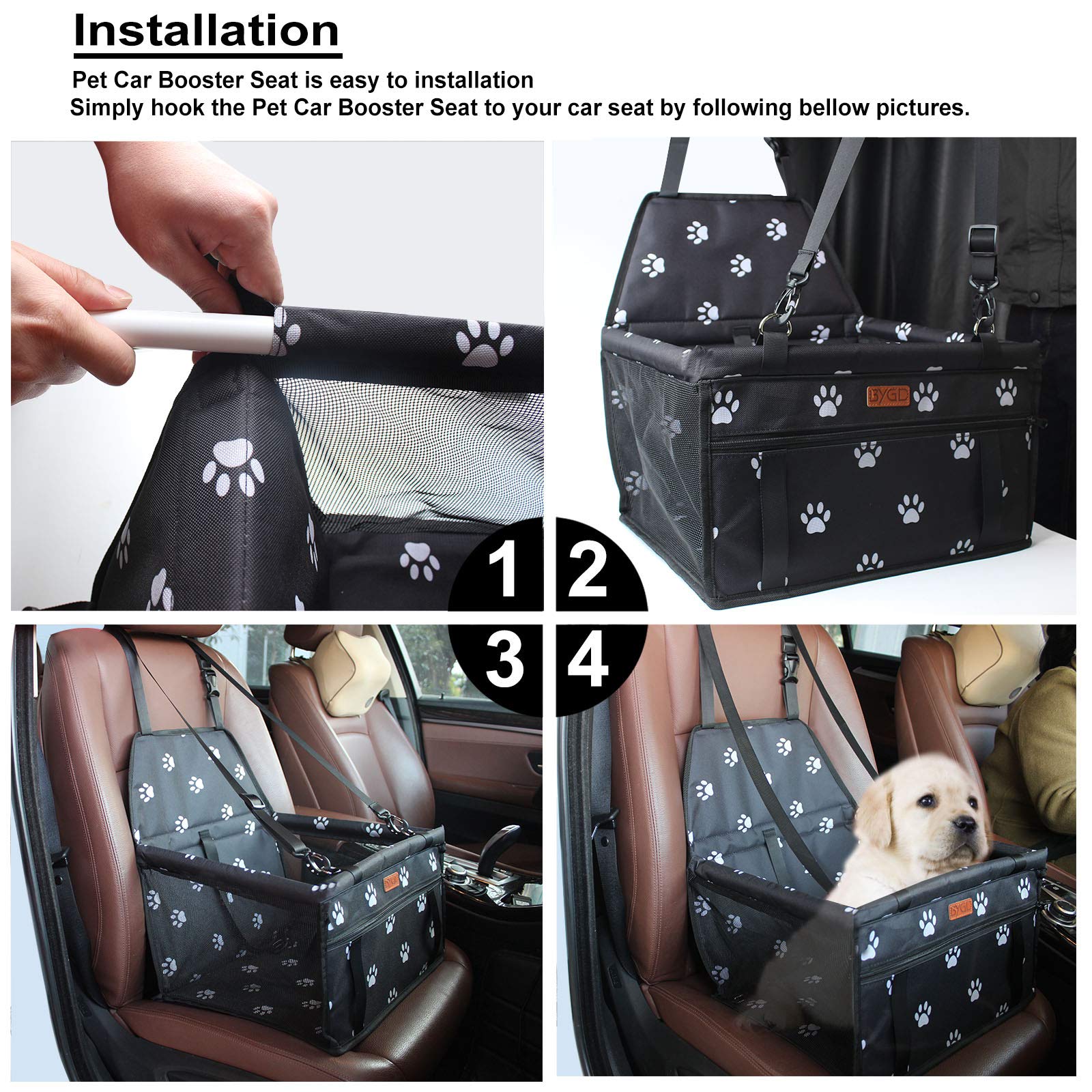 Bygd Pet Dog Booster Seat, With Upgrade Support Rod, Breathable And Foldable Pet Car Basket, Pet Dog Car Portable Seat, Suitable For Small And Medium Pets