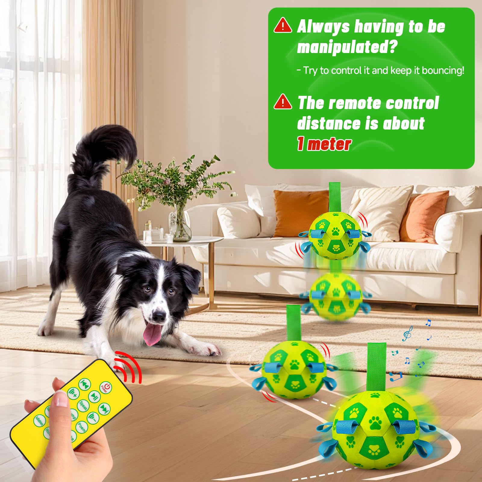 Qdan Interactive Dog Toys, Moving Dog Balls With Straps, Remote Control, Jumping Rolling Bouncing Soccer Ball For Dogs For Small