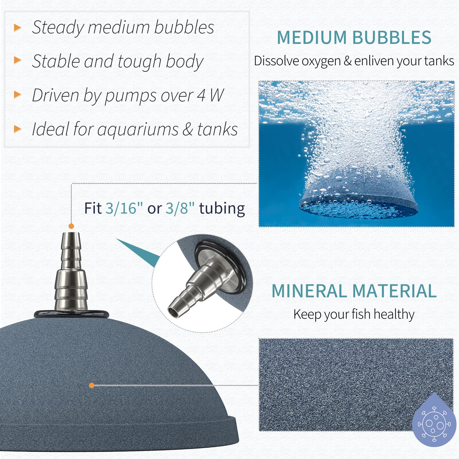 Pawfly Aquarium Air Stone 4 Inch Bread, Fish Tank Air Stone Oxygen Diffuser For Air Pump Fish Tank Bucket Pond And Dwc Reservoir, 2 Pack