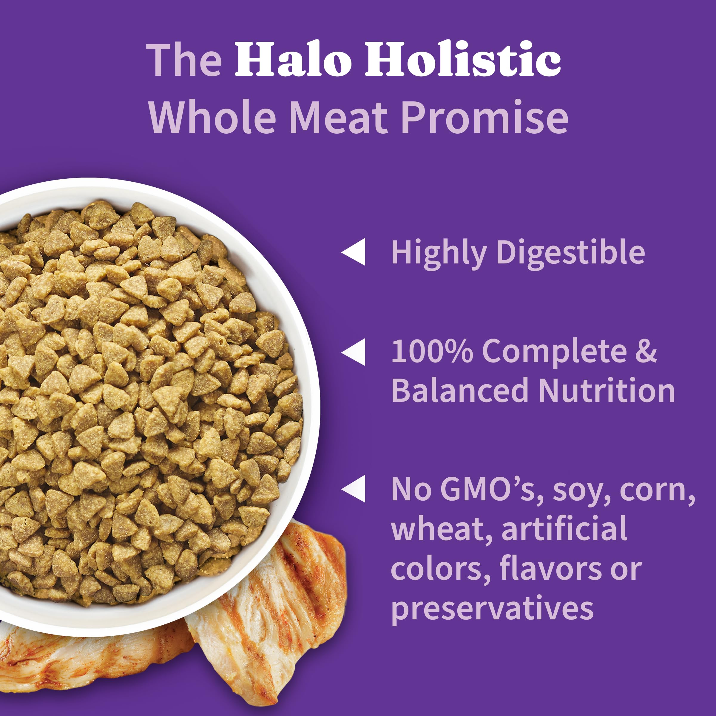 Halo Holistic Kitten Food, Cage Free Chicken Recipe, Grain Free Dry Cat Food, Complete Digestive Health, 6 lb Bag