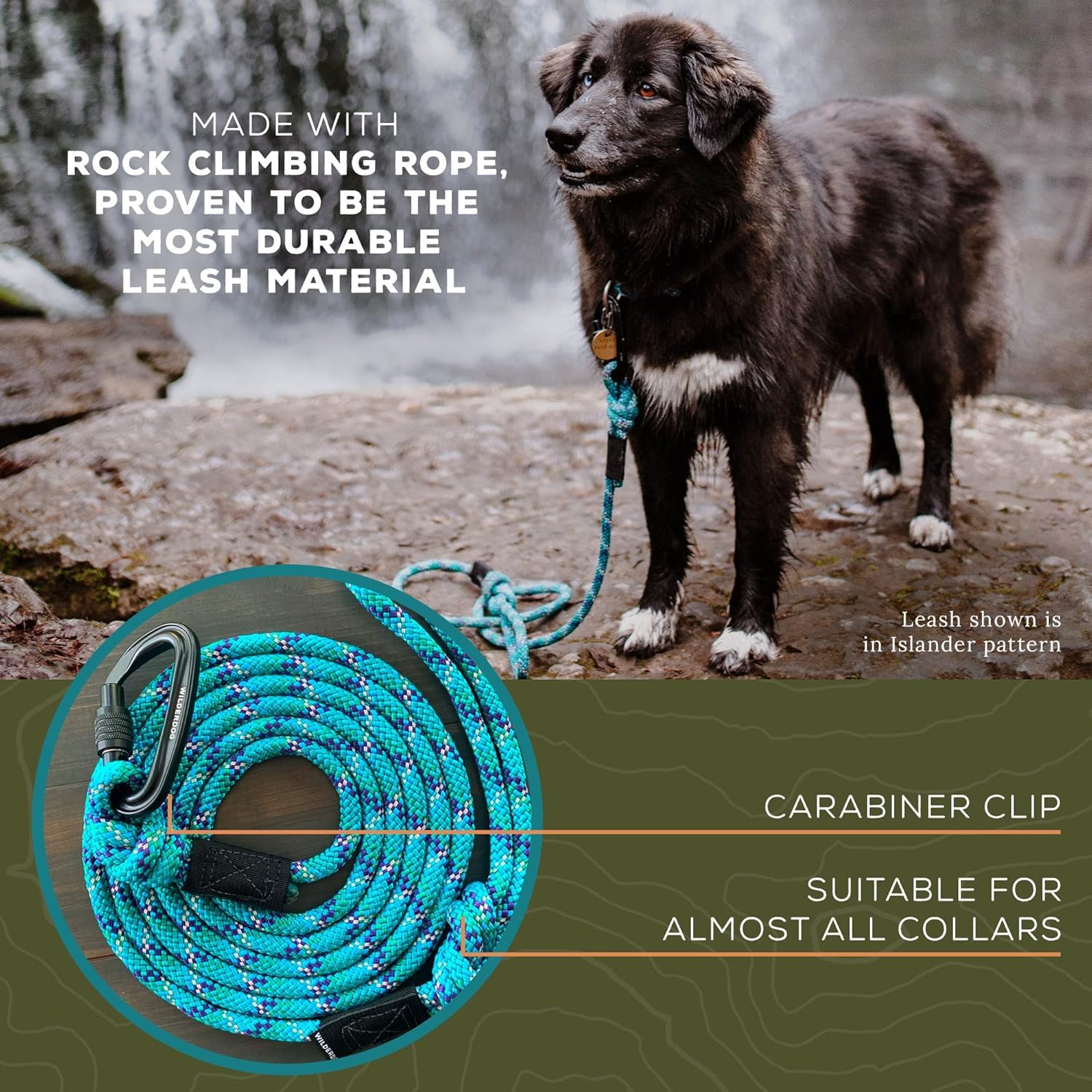 Wilderdog Carabiner Climbing Rope Dog Leash For Medium & Large Dogs - 5Ft - Islander