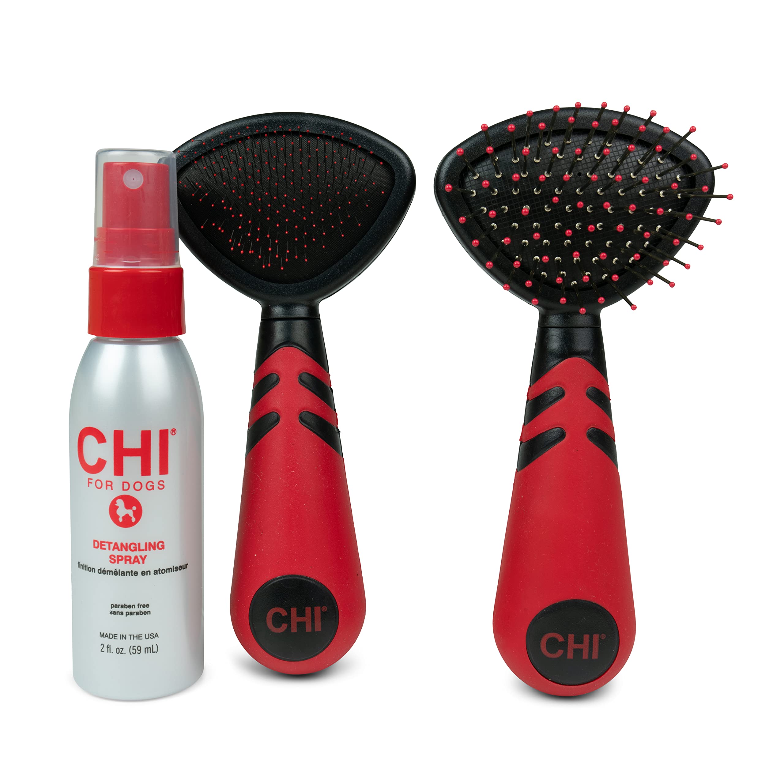 CHI for Dogs Small Dog Detangling Kit - 3-Piece Grooming Set with Detangling Spray, Double-Sided Brush, and Slicker Brush - Dog
