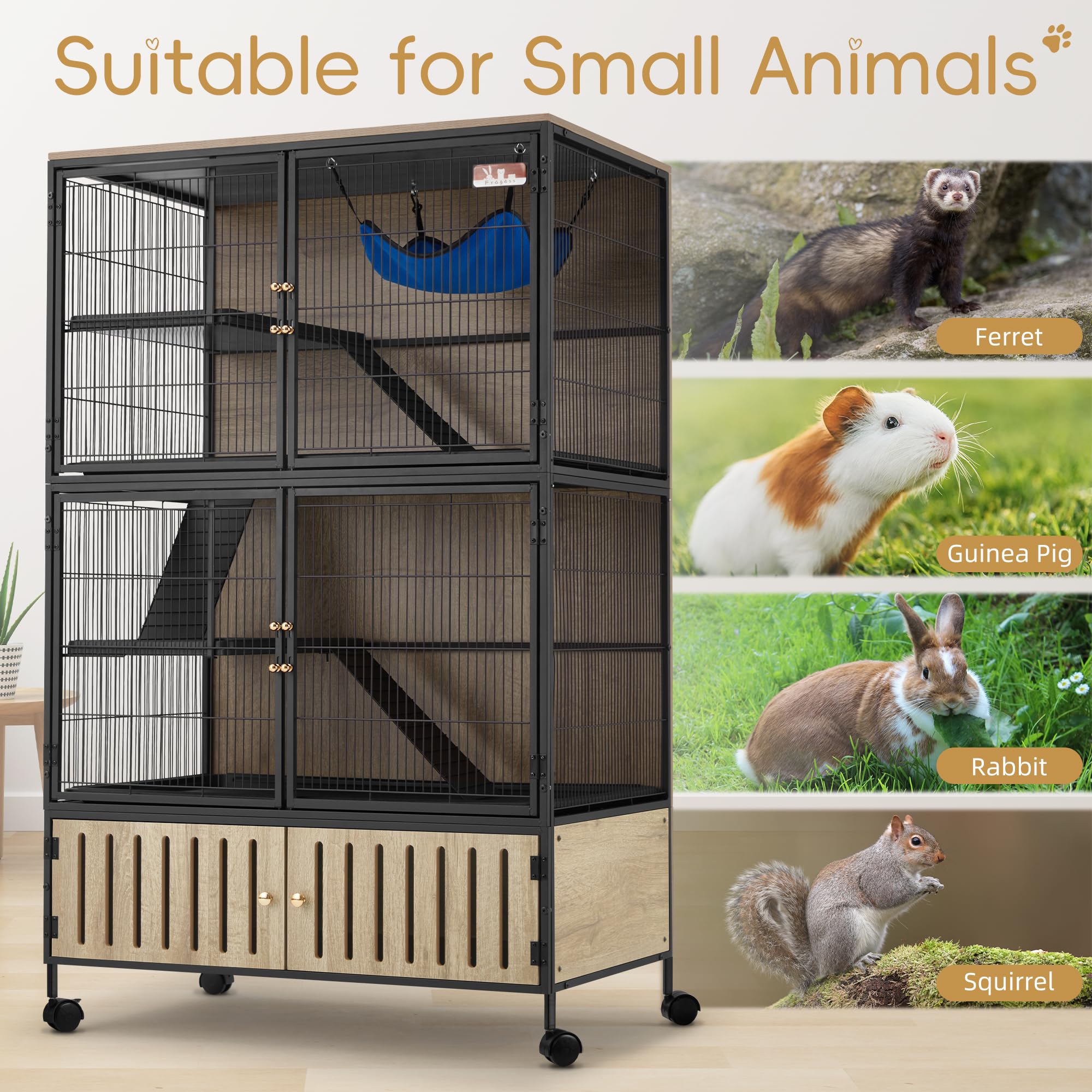 Fragess Metal Large Guinea Pig Cages 5 Levels, 60'' H Rolling Ferret Cage With Removable Ramps & Double Door, Critter Nation Cag