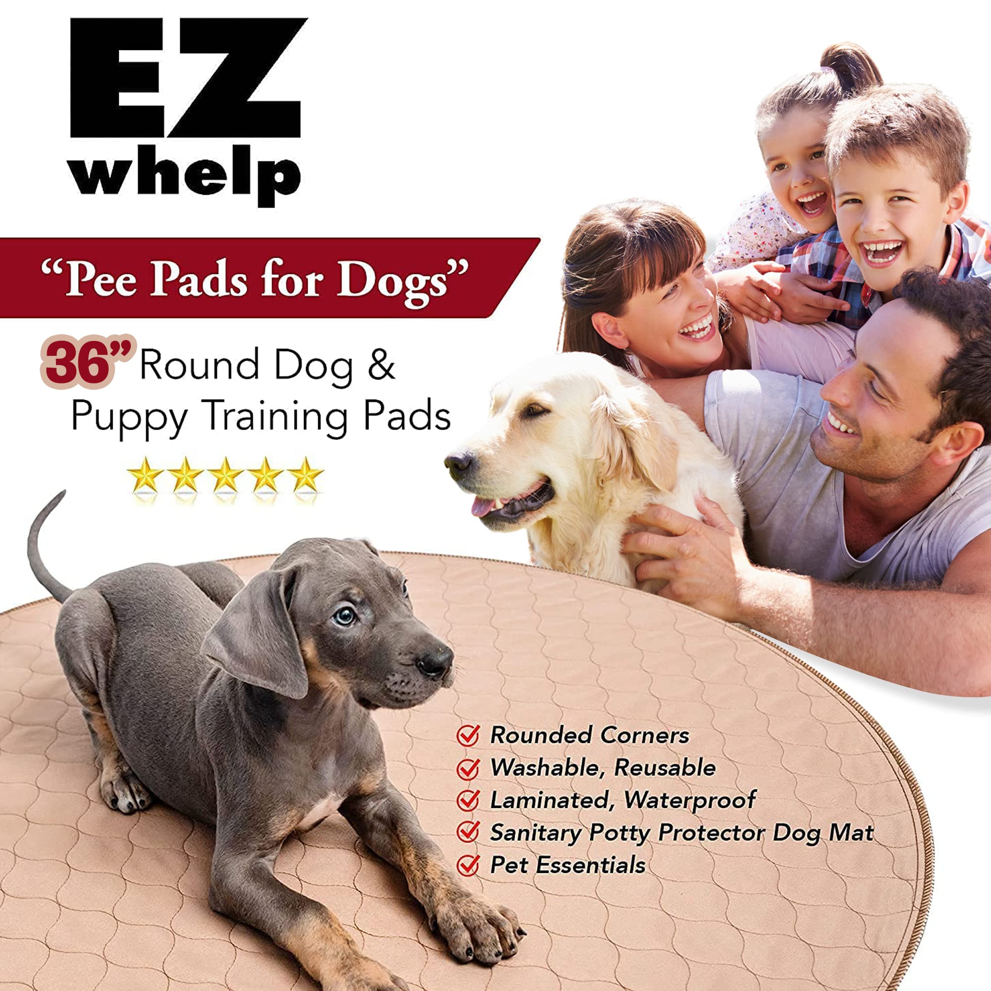Ezwhelp Washable Whelping Dog Pee Pads - Waterproof And Reusable Potty Training Floor Pads - Absorbent Dog Training Bed - Puppy Training Pads Supplies, Absorbent Pet Pen Floor Pad Puppies, 36-In